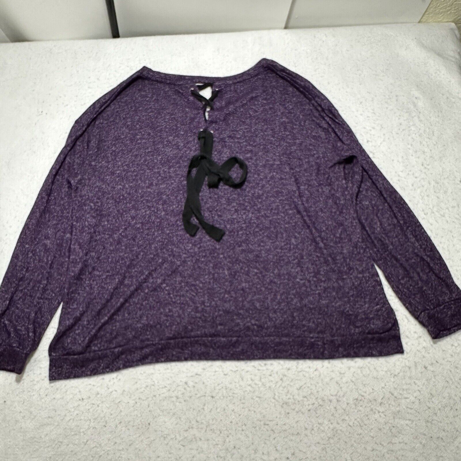 Other a.n.a XL Purple V-Neck Black Lace Up Back T Shirt Soft Top Size XL / US 12-14 / IT 48-50 - 10 Thumbnail
