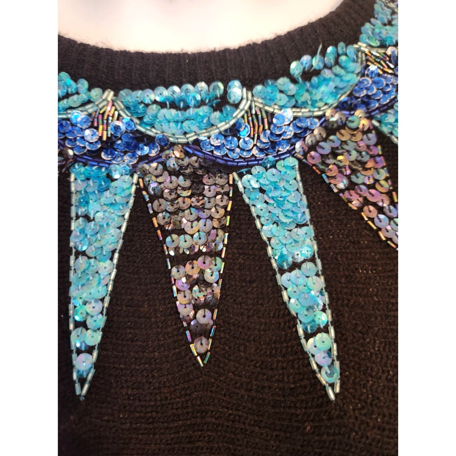 Vintage VINTAGE Diana Marco Sequin Collar Black Sweater XL Size XL / US 12-14 / IT 48-50 - 2 Thumbnail