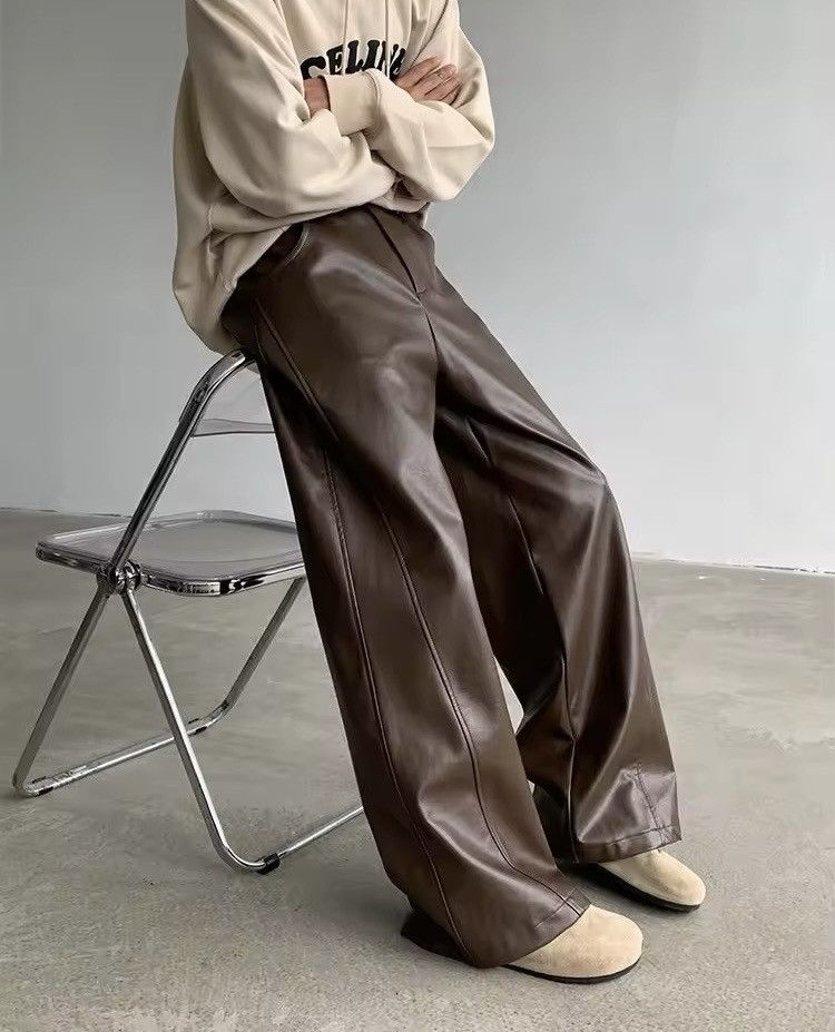 Japanese Brand × Jean Streetwear Casual Pu Leather Straight Wide Leg Trousers Size US 33 - 2 Thumbnail