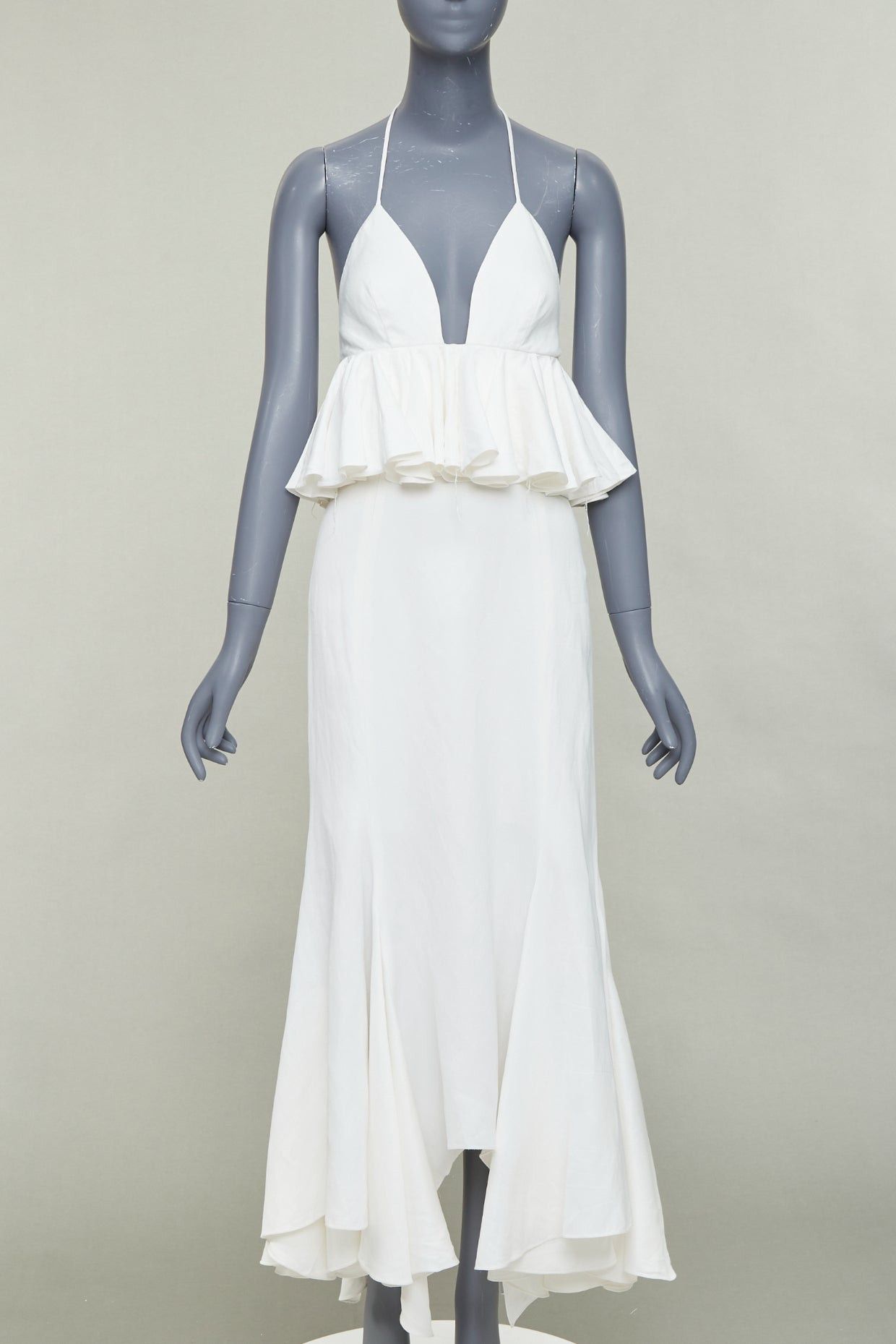 Other JUAN CARLOS OBANDO 2014 Runway ivory viscose linen ruffle peplum plunge bridal dress US4 S Size 28" / US 6 / IT 42 - 1 Thumbnail