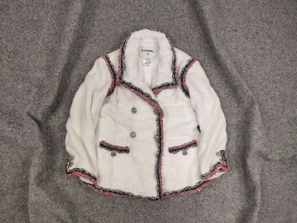 image of Archival Clothing x Chanel Vintage 00's White Terry Cloth Detail Blazer Jacket, Women's (Size 2XS)