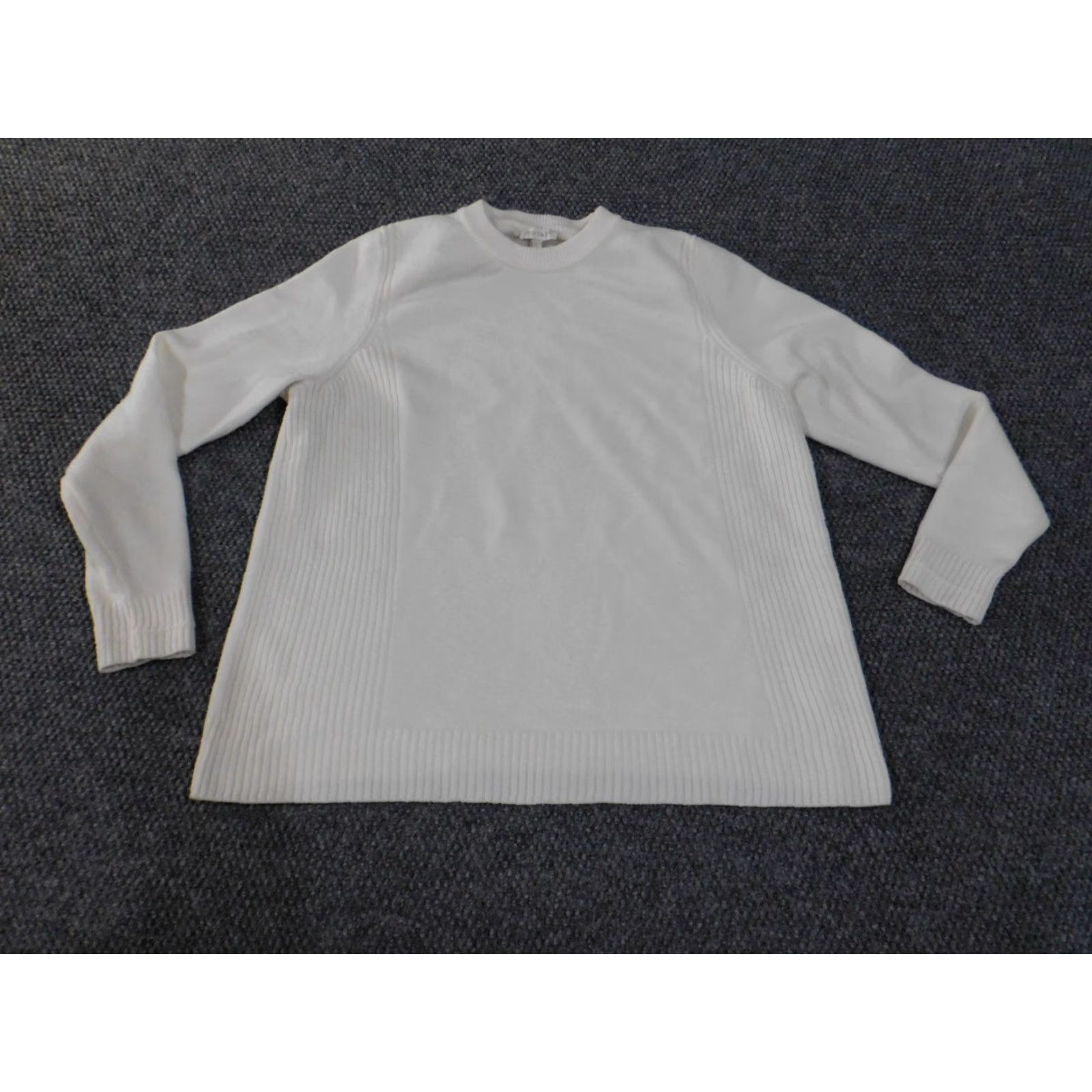 Vintage Crown & Ivy Sweater L Womens White Cotton Nylon Spandex Cable-Knit Long Raglan Sleeve Round Neck Pullover Stretch Casual Knit Shirt Size L / US 10 / IT 46 - 2 Thumbnail