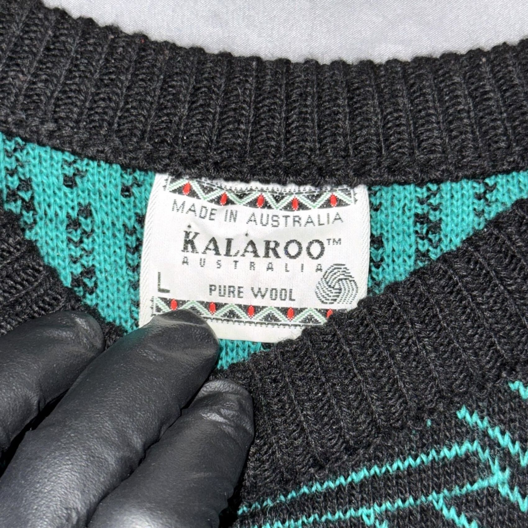 Vintage Kalaroo Sweater Mens L Black Wool Geometric Knit Crewneck Pullover Australia Size US L / EU 52-54 / 3 - 3 Thumbnail
