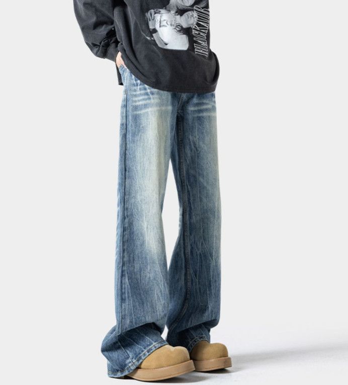 Japanese Brand Men's distressed wide-leg washed lightning pattern jeans Size US 32 / EU 48 - 5 Thumbnail