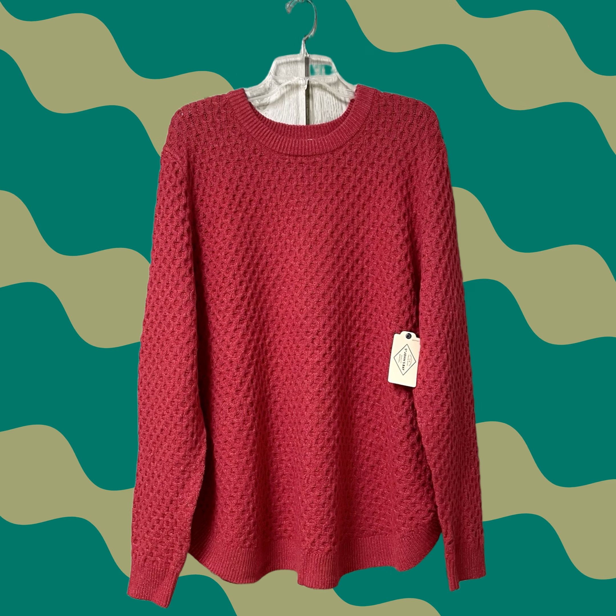 Vintage St. John's Bay Womens Waffle Knit Crewneck Long Sleeve Sweater Red 1X XL Pullover Textured Ribbed Knit Holiday Preppy Casual Size XL / US 12-14 / IT 48-50 - 1 Thumbnail