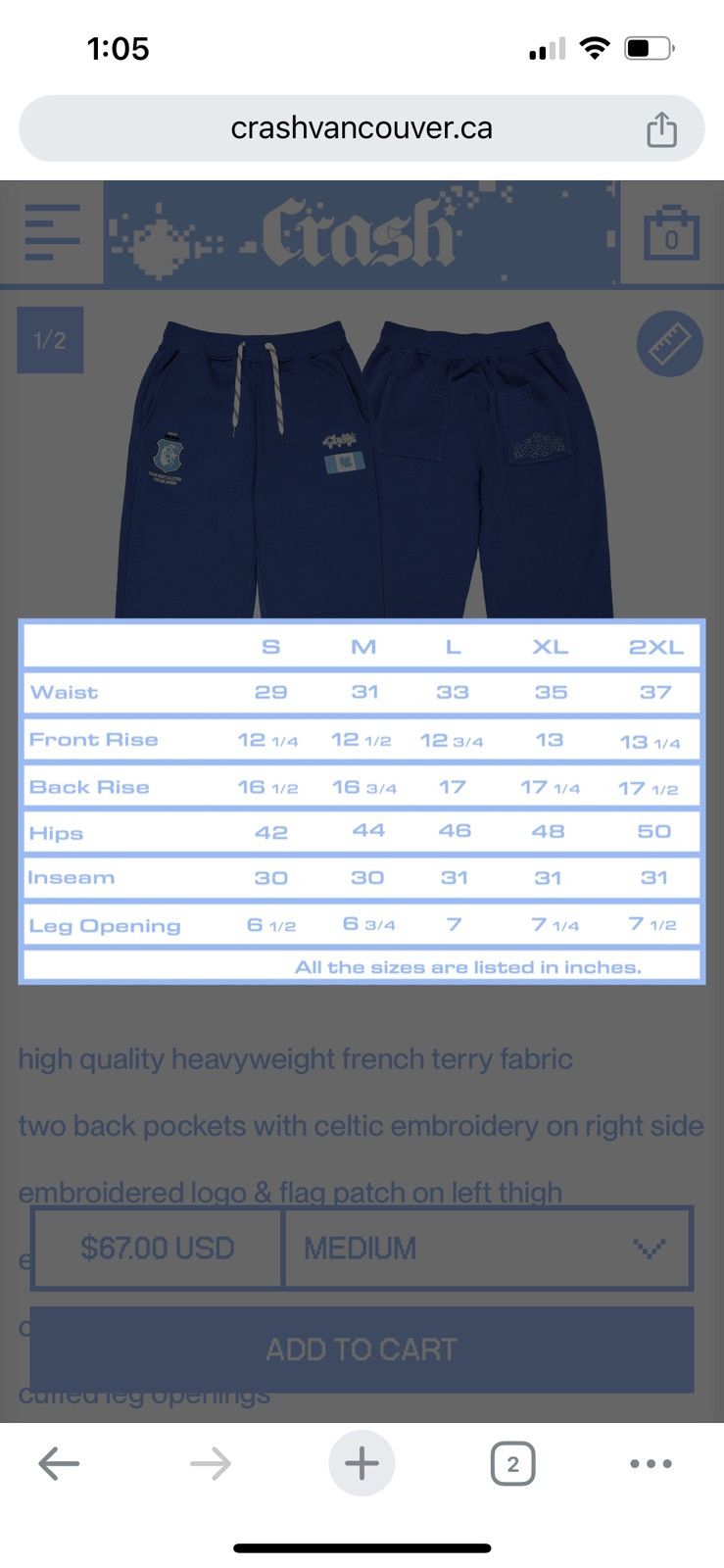 Crash Vancouver SPORT DiViSiON EMBROiDERED FRENCH TERRY SWEATPANTS JOGGERS Size US 31 - 15 Thumbnail