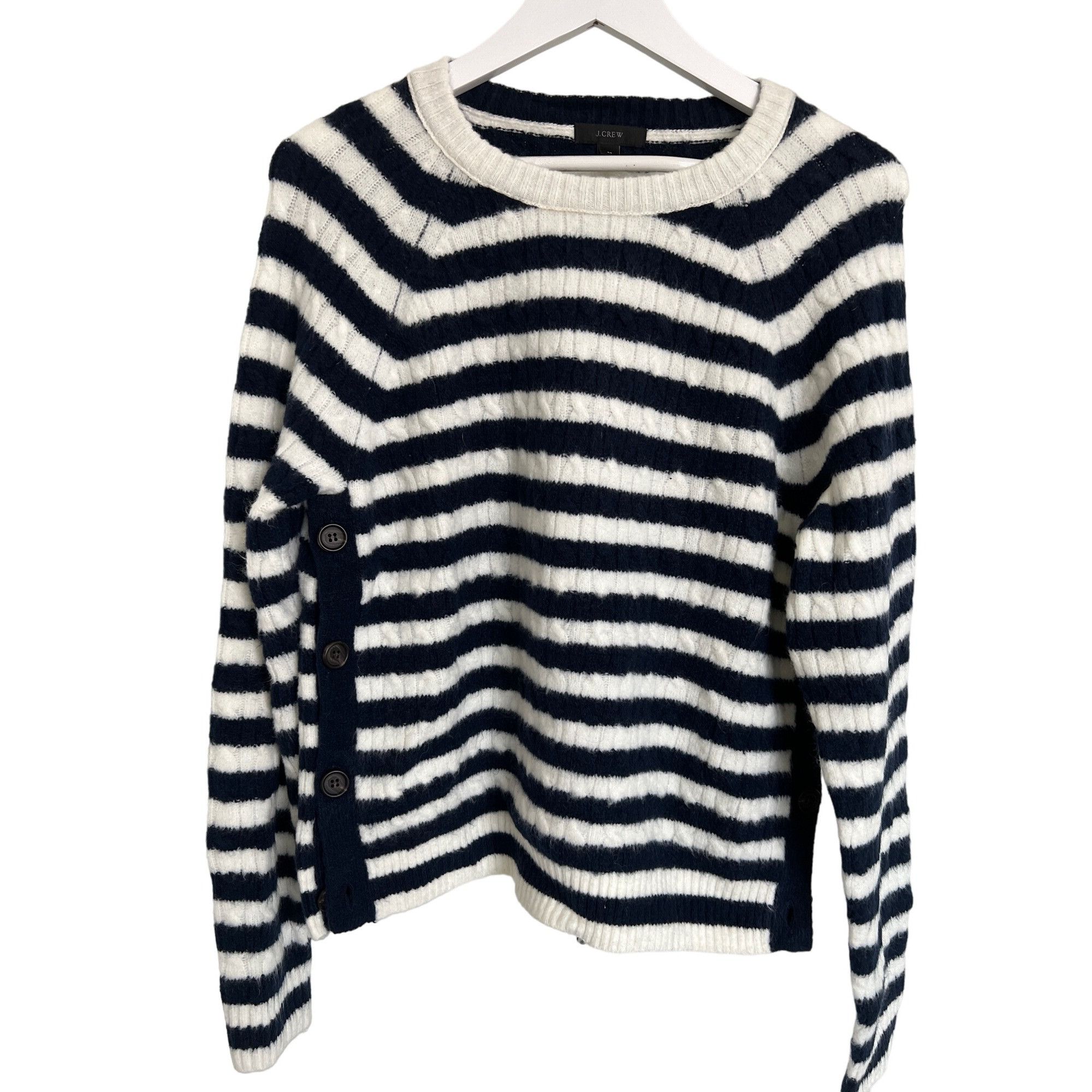J.Crew J. Crew Navy & Ivory Striped Button Side Sweater Size M / US 6-8 / IT 42-44 - 3 Thumbnail