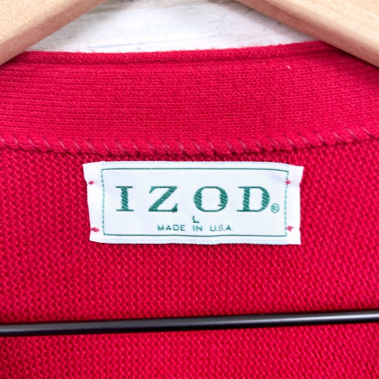 Izod IZOD Vintage Grandpa Cardigan Sweater Red V Neck USA Men Size US L / EU 52-54 / 3 - 6 Thumbnail