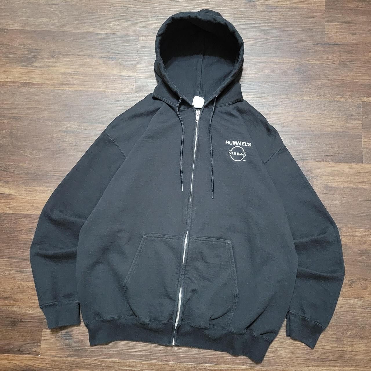 Vintage Y2K Hummel's Nissan Embroidered Black Zip Up JDM Car Hoodie