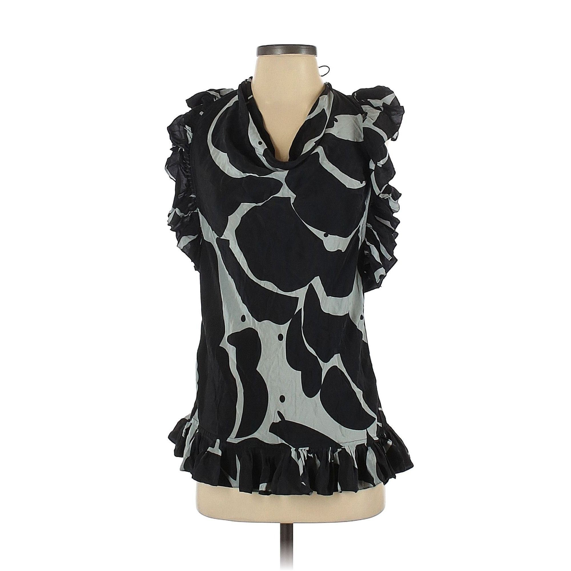 Other Tracy Reese New York 100% Silk Black Gray Ruffle Short Sleev Size S / US 4 / IT 40 - 1 Thumbnail