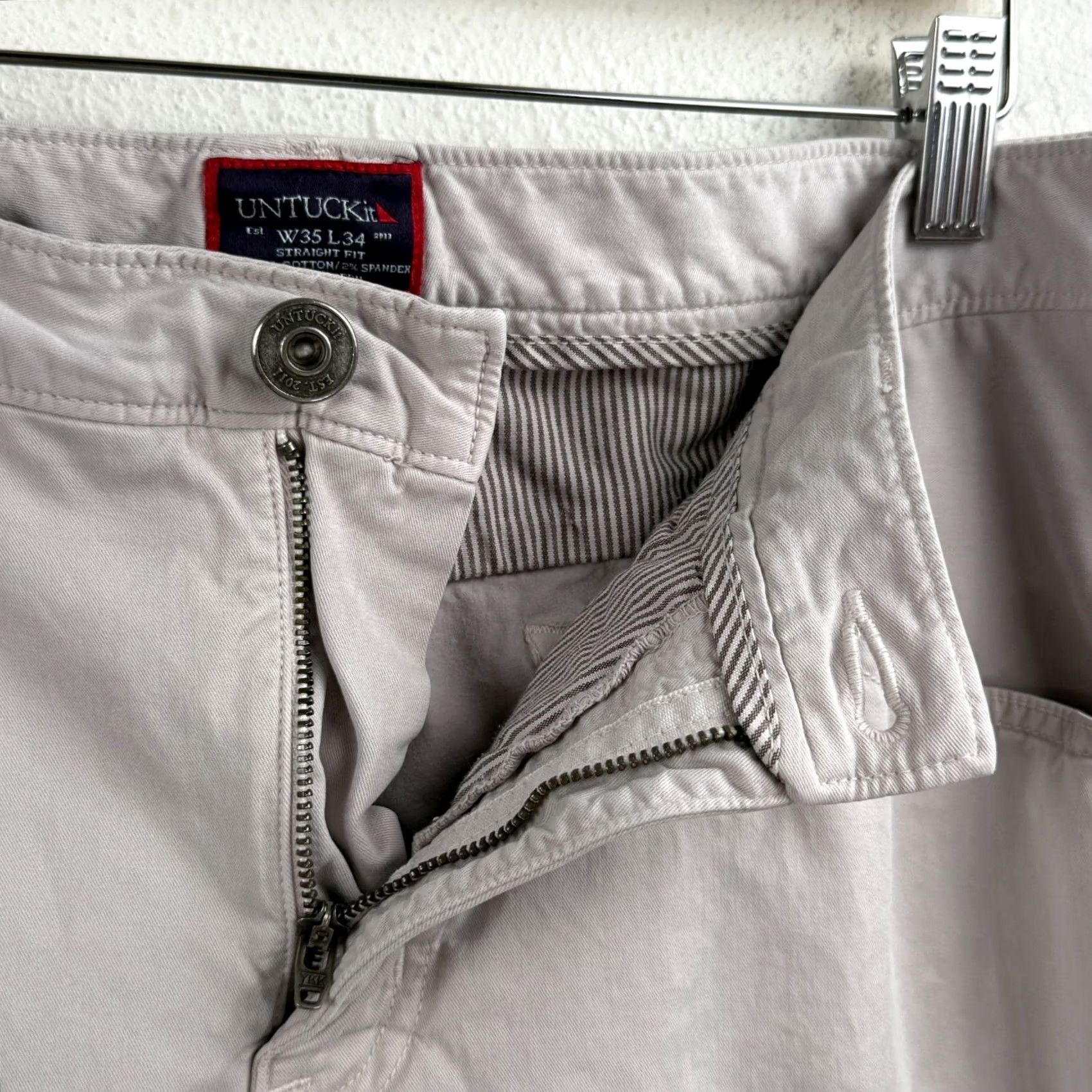 UNTUCKit Untuckit Pants Straight Fit 34x32 Gray Men's Dress Pants Flat Front Canvas Cotton Spandex 34 Inseam 32in Size US 34 / EU 50 - 4 Thumbnail