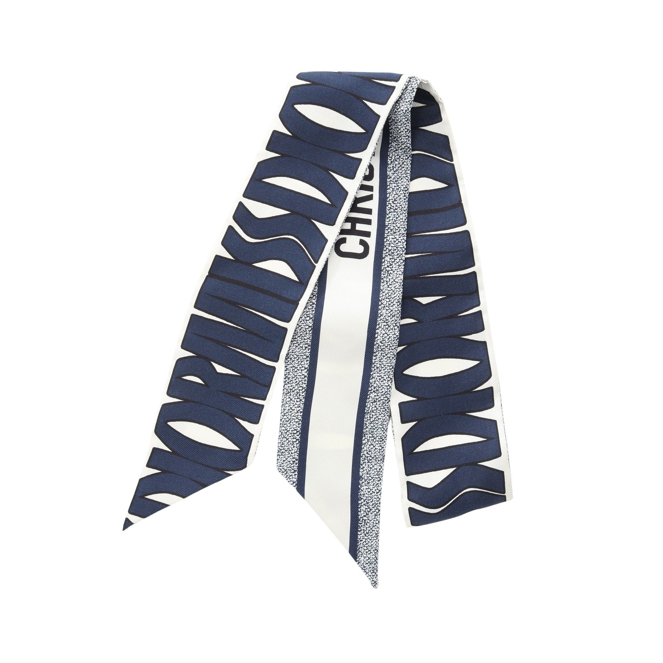 Dior Dior Mitzah Ribbon Scarf Silk White Navy Size ONE SIZE - 1 Thumbnail