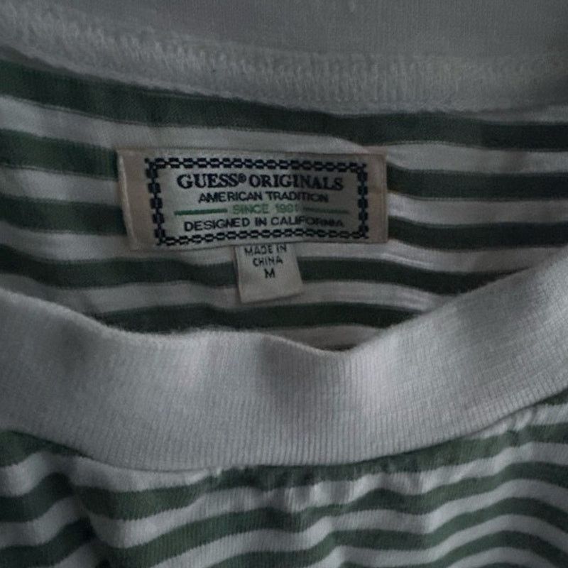 Guess VTG Guess Originals White Green Striped Tee Embroidered Logo Size US M / EU 48-50 / 2 - 3 Thumbnail