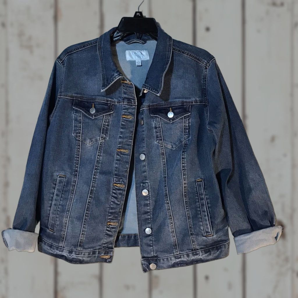 Vintage Time & Tru Medium Wash Denim Jacket Womens Size L 12-14 Blue Casual Long Sleeve Classic Size 36" / US 14 / IT 50 - 1 Thumbnail