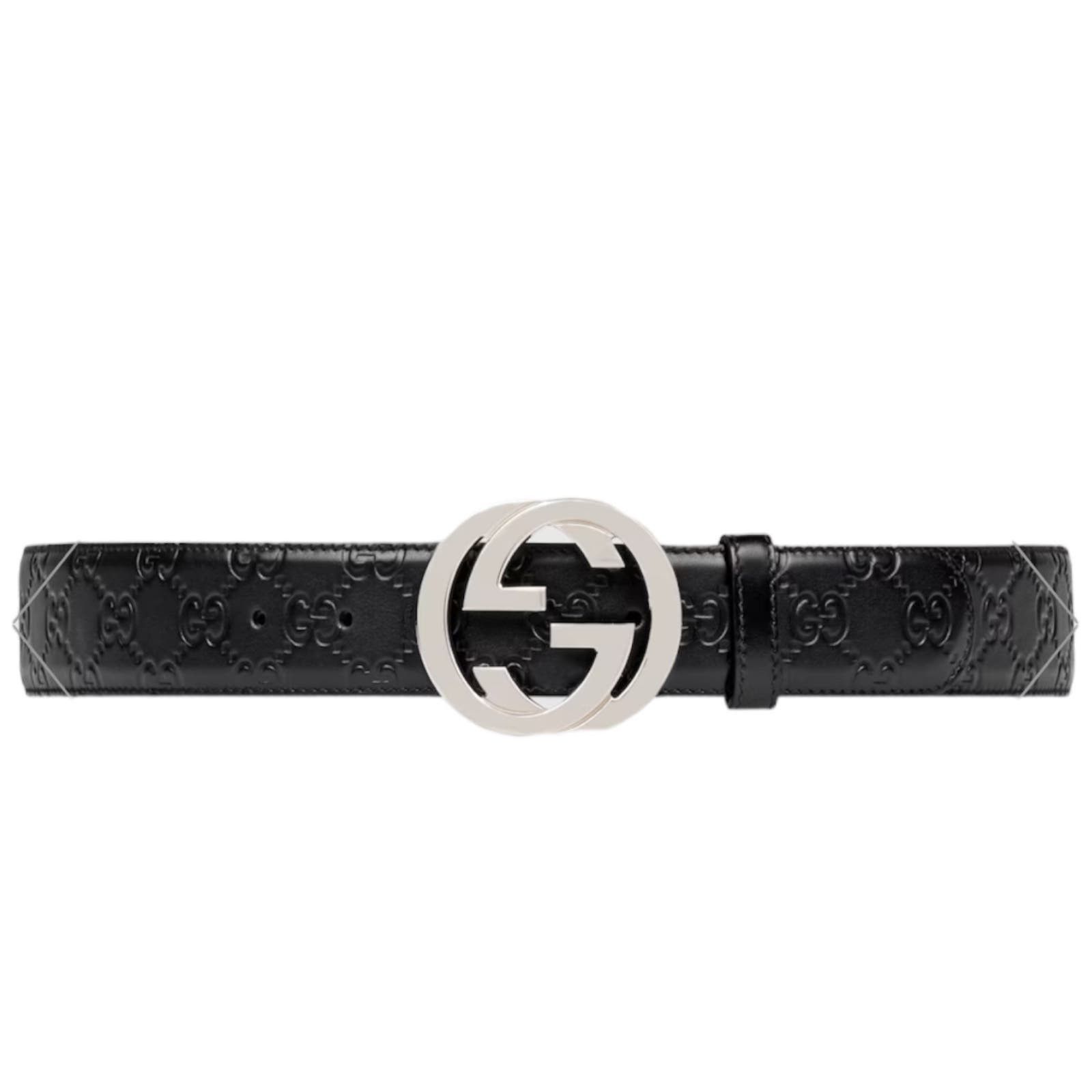image of Gucci Interlocking G Buckle Signature Leather Belt GG Logo in Black, Men's (Size 36)