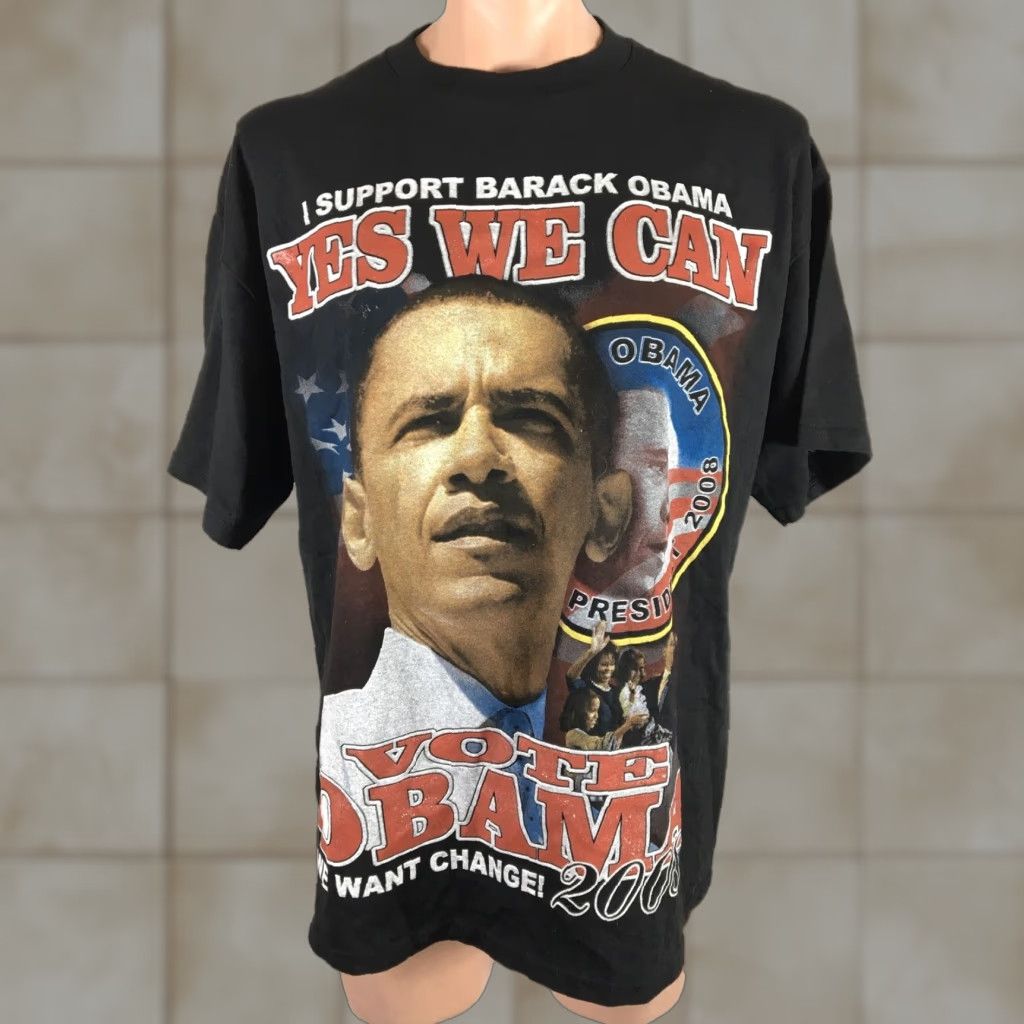 VINTAGE Barack Obama Change Political Hip Hop T-Shirt Men 2XL Black 2008 Rap Tee