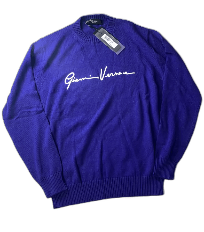 Versace Versace Blue Purple Logo Embroidered Knitted Sweater Size US M / EU 48-50 / 2 - 1 Thumbnail