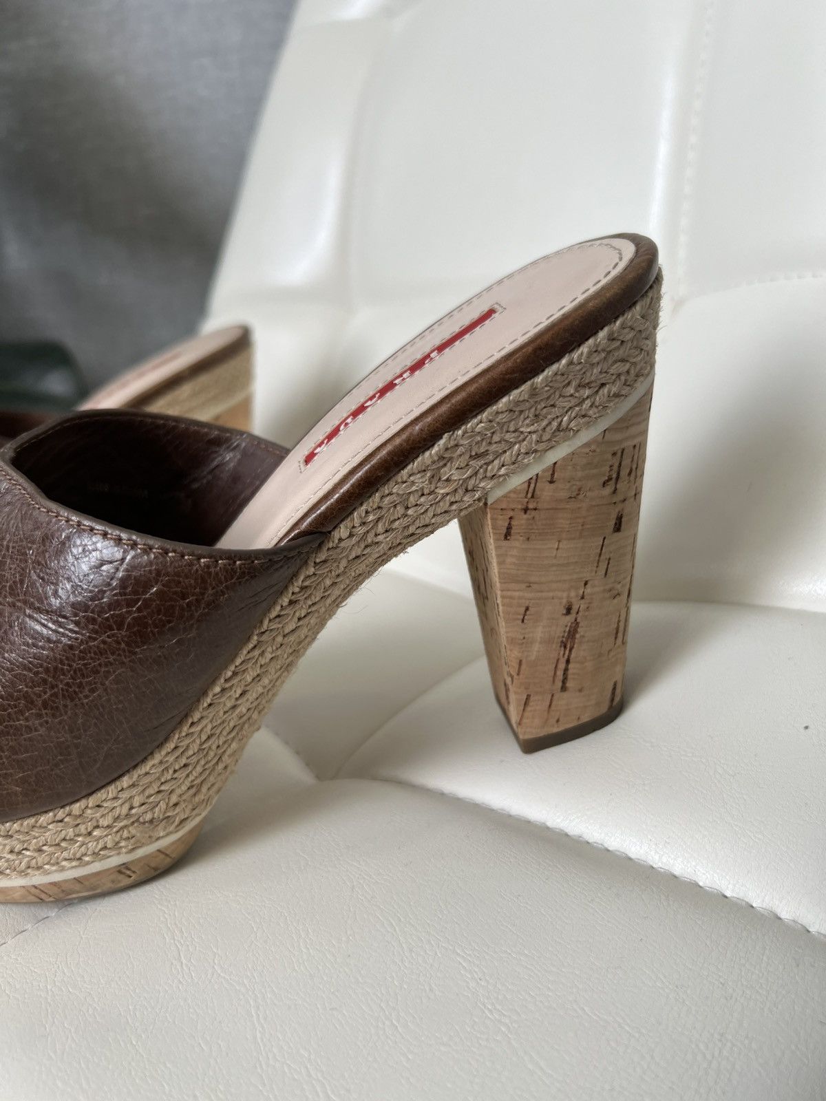 Prada Prada Leather Platform Mules Cork Heels Woven Trim Sandals Size US 8 / IT 38 - 5 Thumbnail