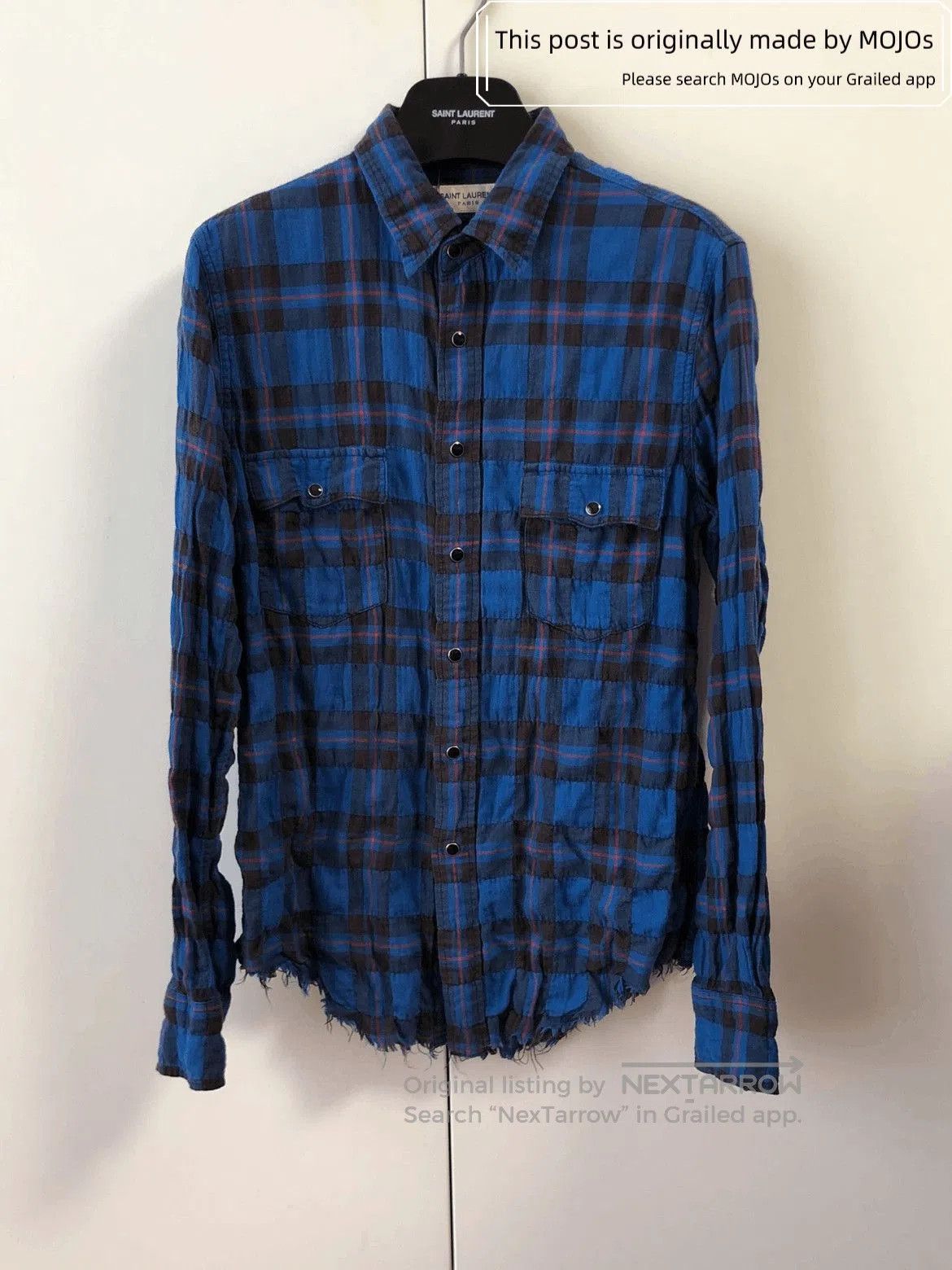 Saint Laurent Paris Saint Laurent Paris by Hedi 16SS Plaid Distressed Work Shir Size US S / EU 44-46 / 1 - 1 Thumbnail