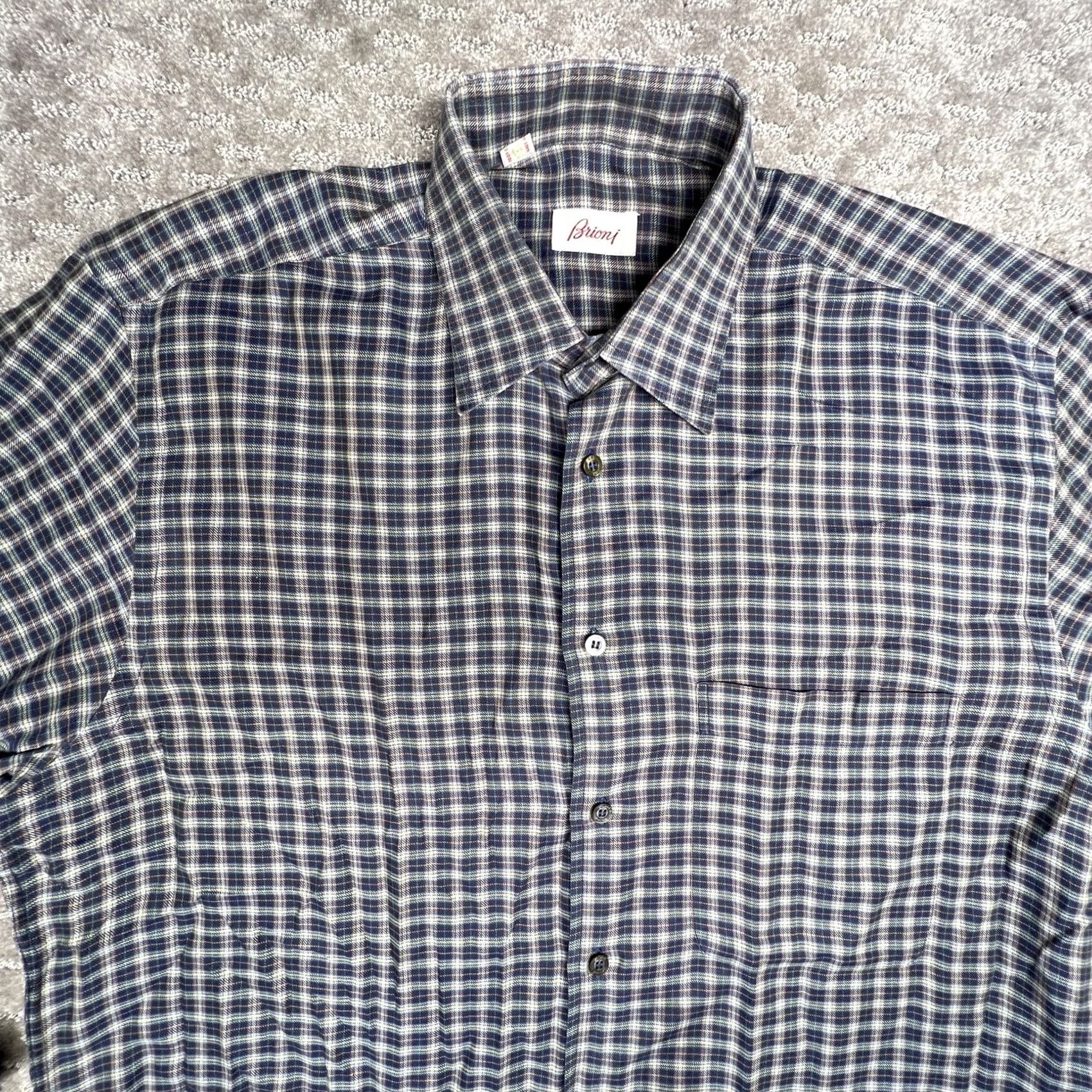 Brioni Brioni Shirt Cotton Plaid Button Up Long Sleeve Blue Made Italy Mens Medium Size US M / EU 48-50 / 2 - 2 Thumbnail