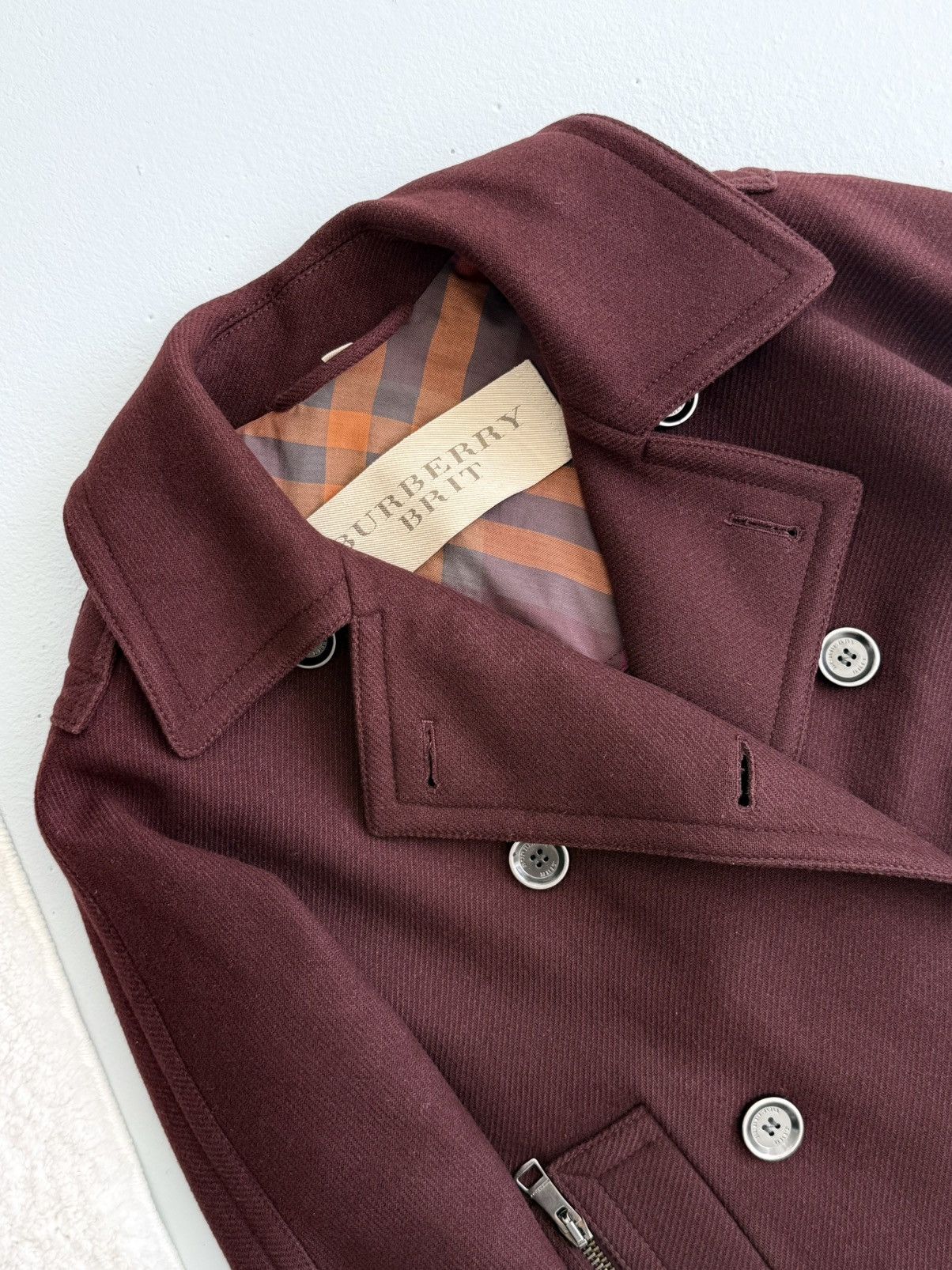 Burberry Burberry Brit Burgundy Wool Peacoat Double Breasted Coat Size S / US 4 / IT 40 - 6 Thumbnail