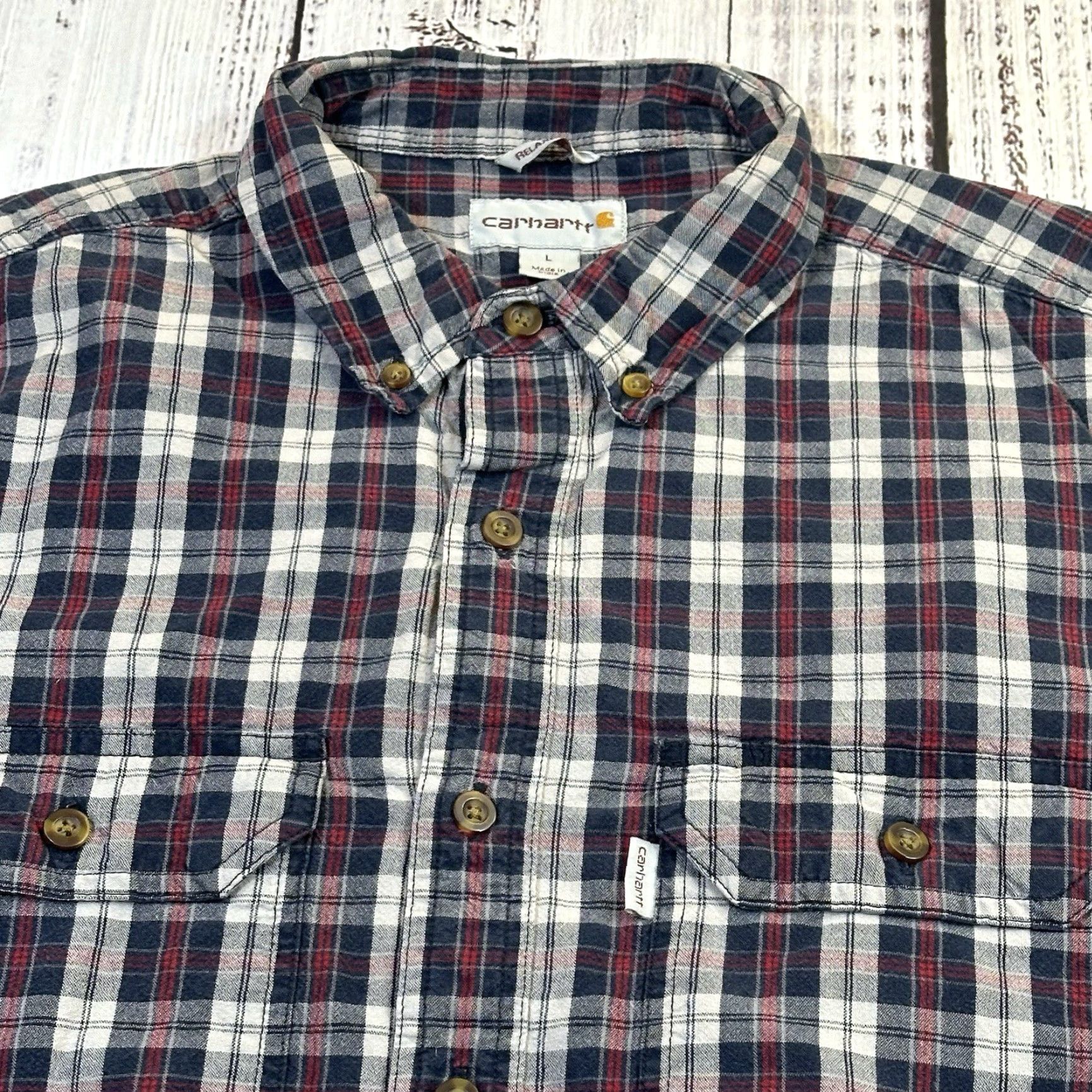 Carhartt Carhartt Plaid Relaxed Long Sleeve Button-Down Shirt Mens Large Black Cotton Workwear 2016 Size US L / EU 52-54 / 3 - 3 Thumbnail