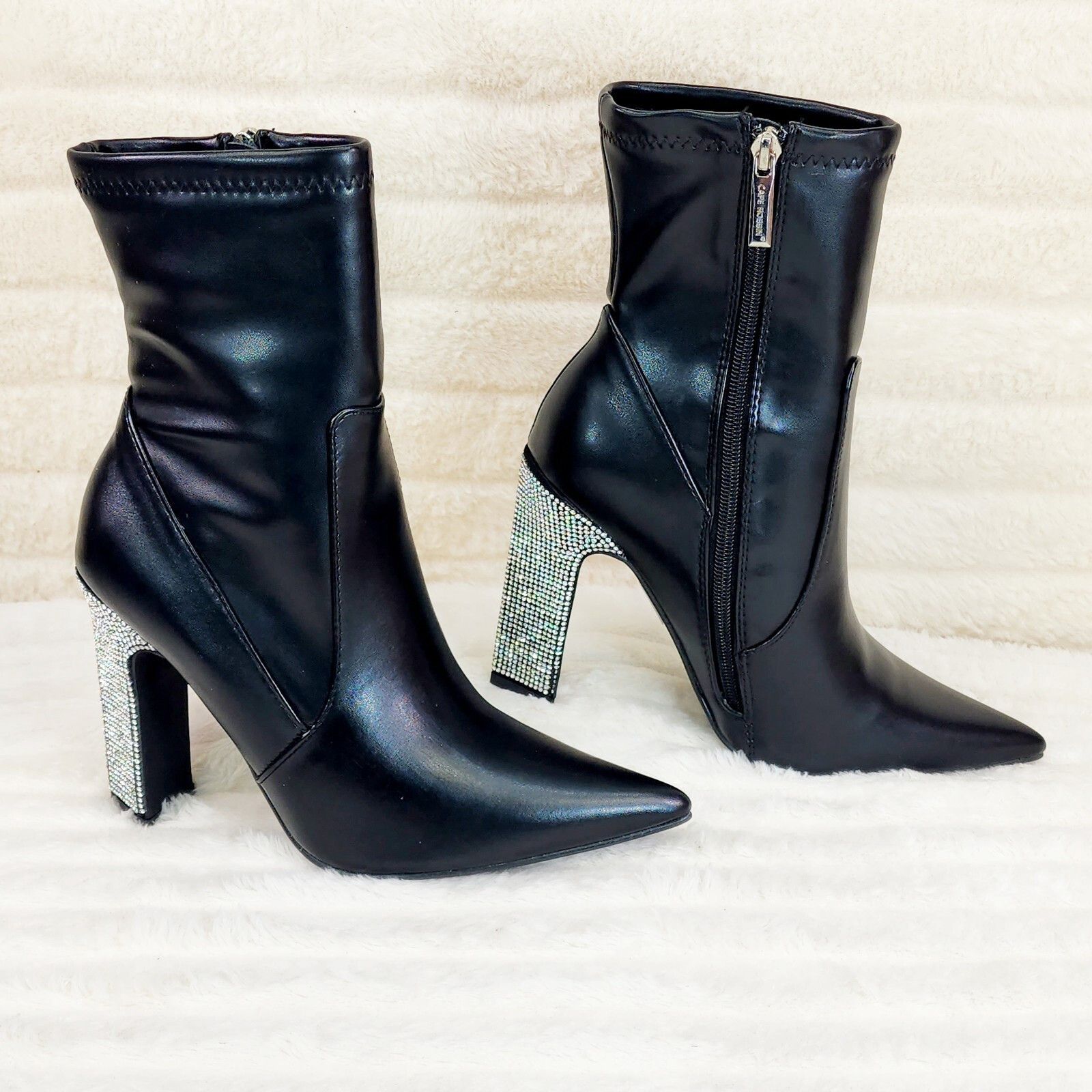 Other Regal Black Stretch Leatherette Rhinestone Heel Ankle Boots Size US 7.5 / IT 37.5 - 5 Thumbnail