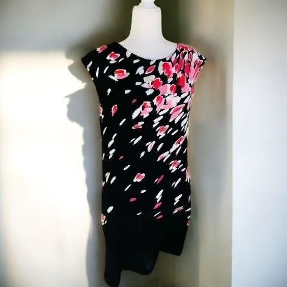 Loft Ann Taylor Loft Womens Black Pink Floral Cap Sleeve Knee Len Size S / US 4 / IT 40 - 10 Thumbnail
