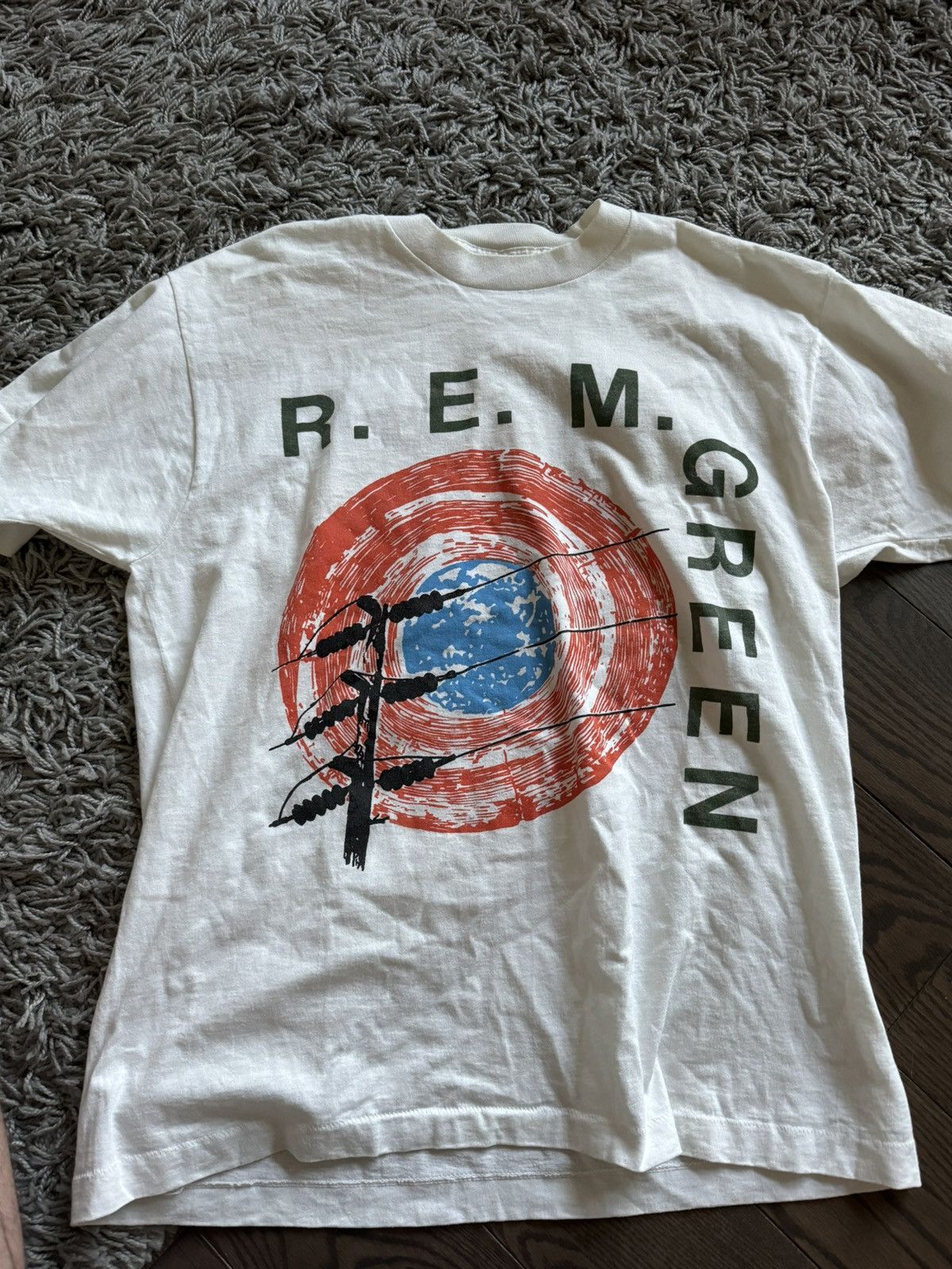 image of R E M x Vintage R.e.m. 1989 Green World Tour Tee in White, Men's (Size XL)