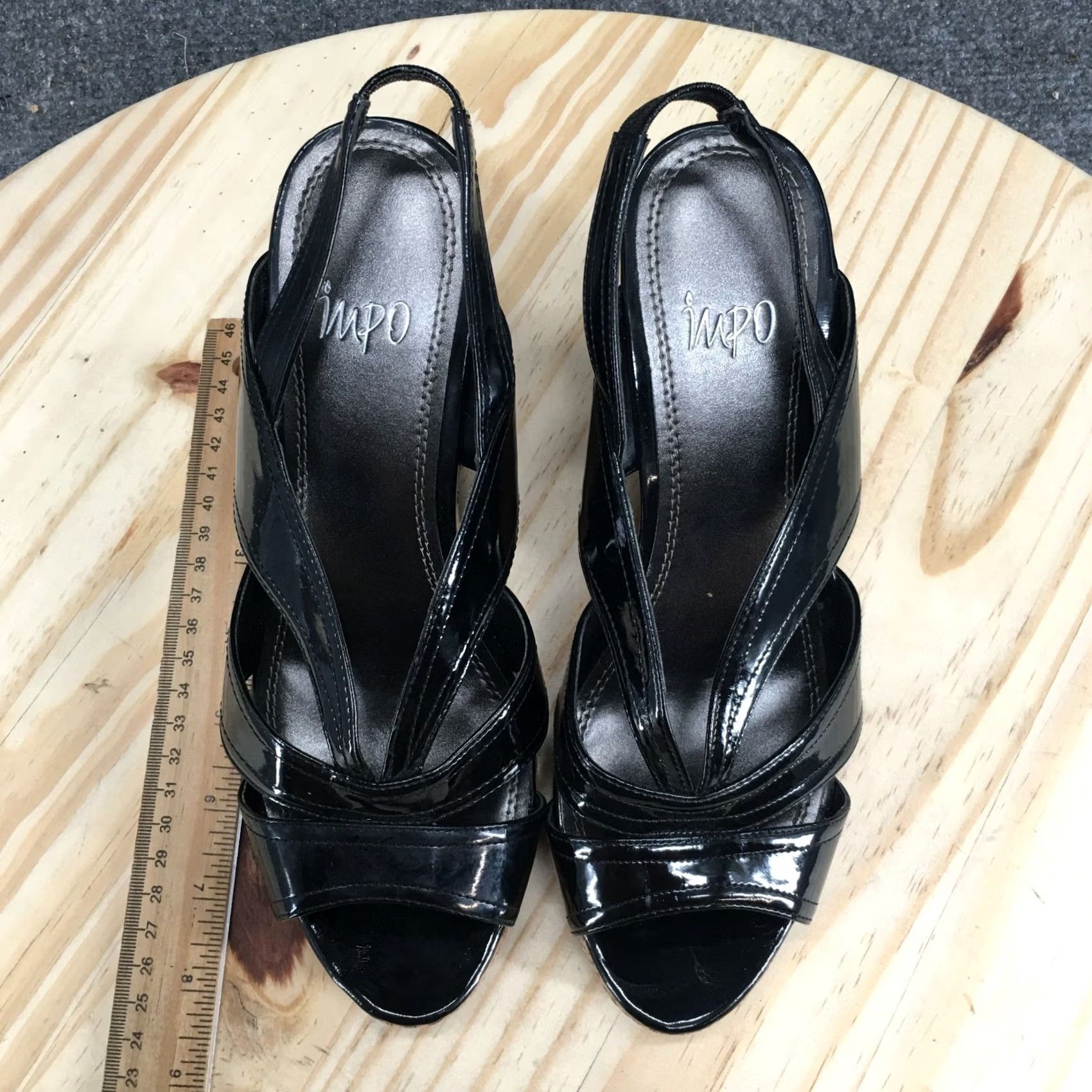 Vintage IMPO Sandals Women’s 8 M Warwick Wedge Slingback Black Faux Leather Cork Casual Size US 8 / IT 38 - 6 Thumbnail