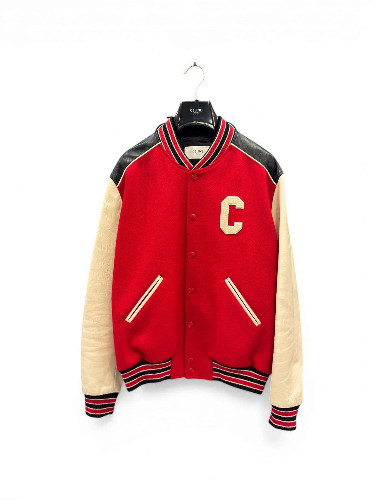 Celine Celine Red Leather Varsity Jacket Size US L / EU 52-54 / 3 - 1 Thumbnail