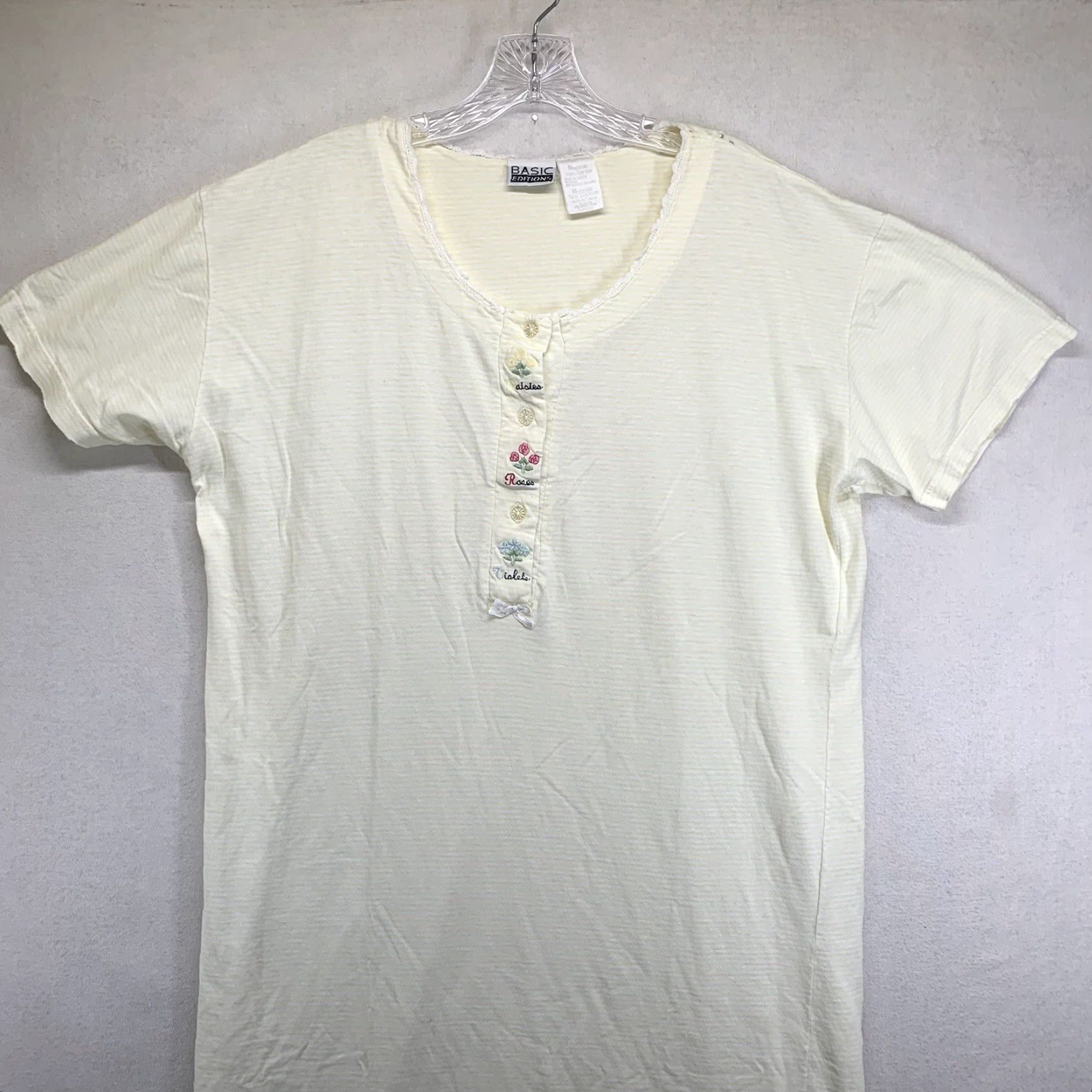 Basic Editions VINTAGE Basic Editions Women's Shirt Dress Midi Summer Casual Embroidered Flower Cotton M Yellow & White Size M / US 6-8 / IT 42-44 - 3 Thumbnail
