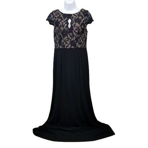 Vintage Eliza J Maxi Dress 6 Black Nude Lace Keyhole Cap Sleeves Gow Size M / US 6-8 / IT 42-44 - 1 Thumbnail