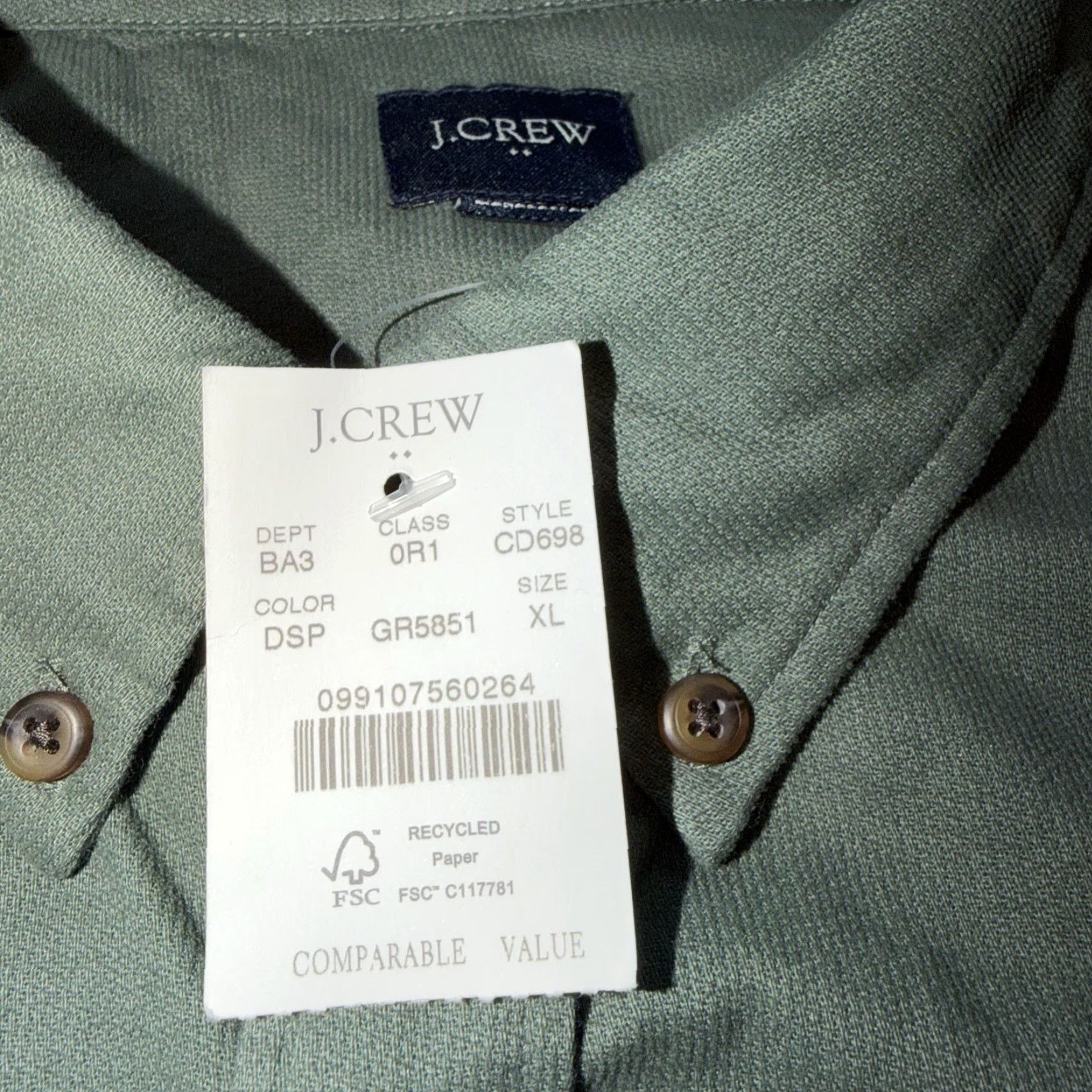 J.Crew J.CREW Shirt Mens XL Long Sleeve Textured Corduroy Button Down Green CD698 New Size US XL / EU 56 / 4 - 3 Thumbnail