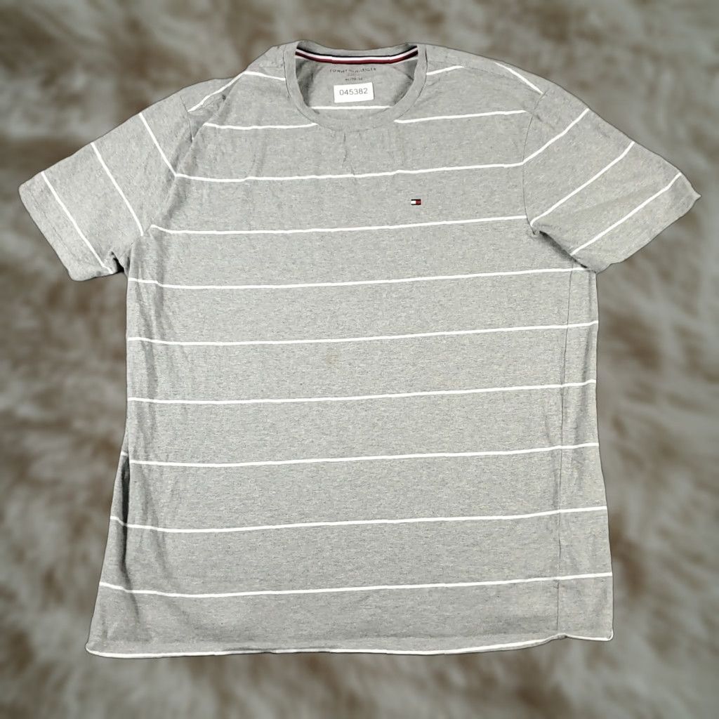 Tommy Hilfiger Tommy Hilfiger Gray Striped T-Shirt Mens Adult XL Casual Short Sleeve Regular Fit Size US XL / EU 56 / 4 - 1 Thumbnail