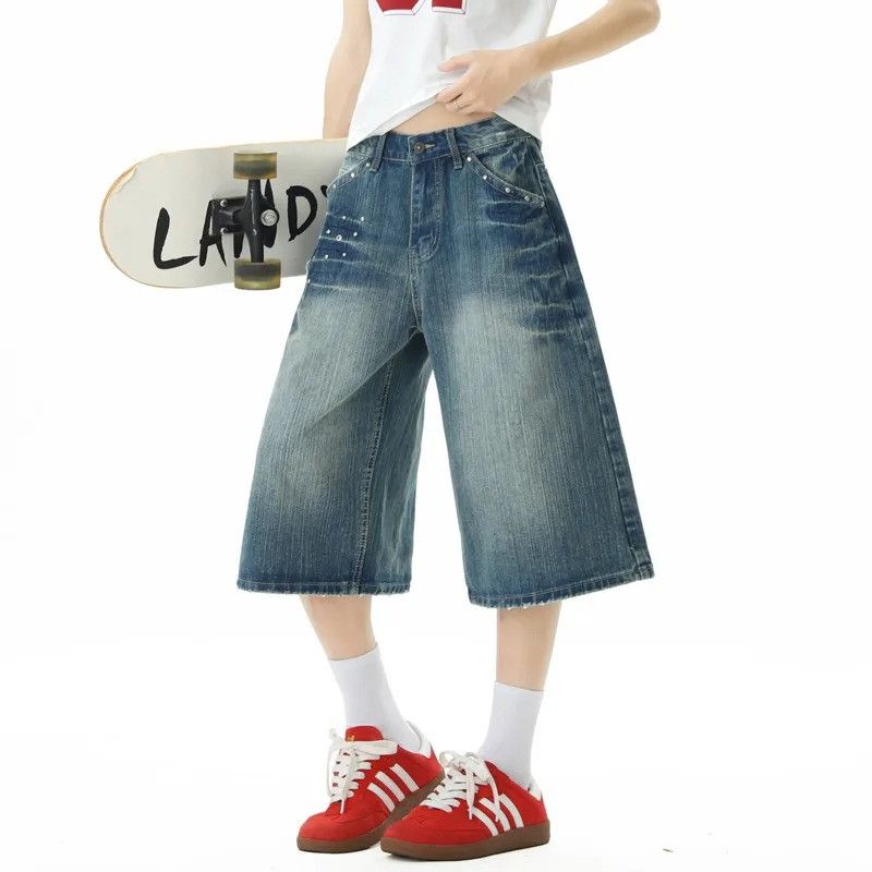 Jean Loose Gradient Denim Shorts Men Diamond Detail Size US 34 / EU 50 - 4 Thumbnail