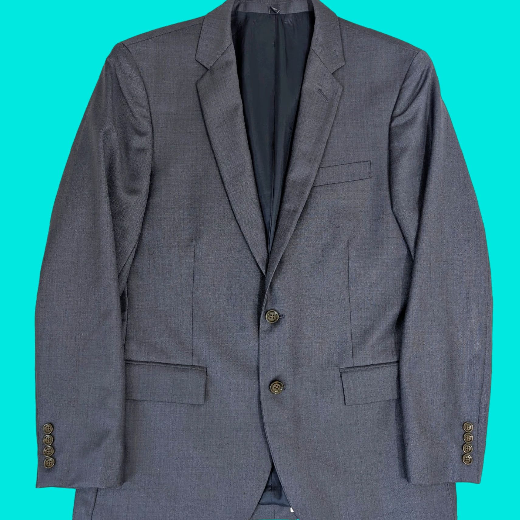 J.CREW Blazer Sport Coat Wool Blue Two-Button Double-Vented Notch Lapel Mens 40R Vintage No (adjusted to quotas)