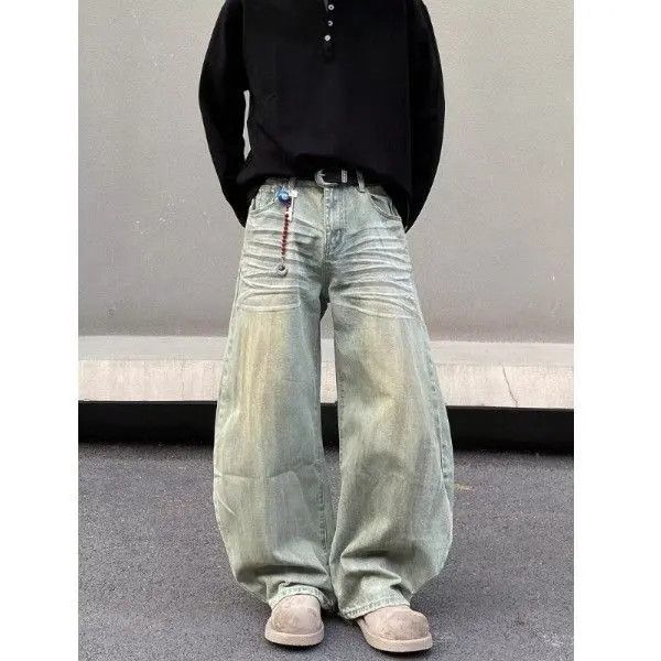 Japanese Brand Retro loose dirty dyed cat whisker jeans Size US 32 / EU 48 - 3 Thumbnail