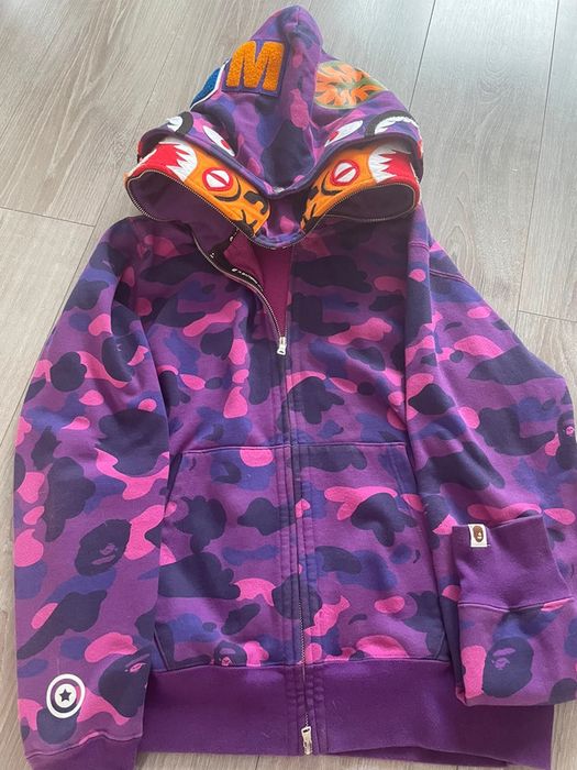 Bape COLOR CAMO TIGER SHARK WIDE FULL ZIP DOUBLE HOODIE SS22 | Grailed