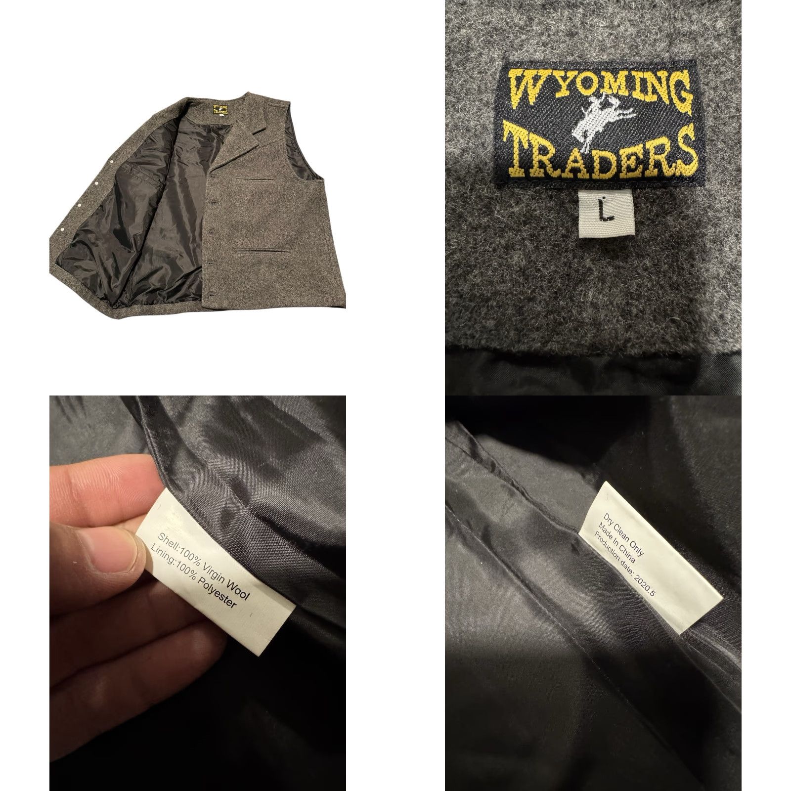 Vintage Wyoming Traders Vest L 100% Virgin Wool Western Rancher Gray Waistcoat Vest Wool Western Gray L Mens Size US L / EU 52-54 / 3 - 9 Thumbnail