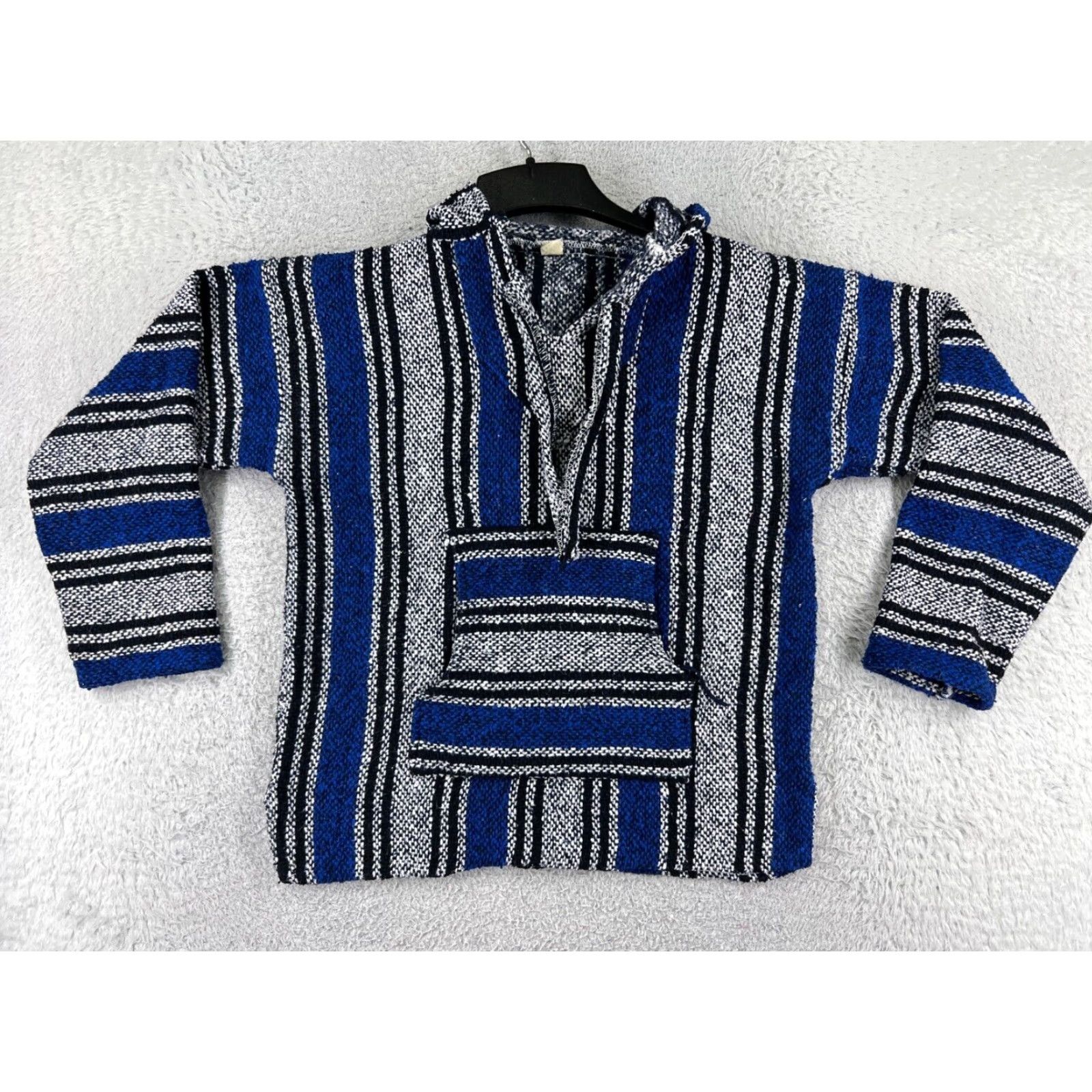 Vintage Baja Hoodie Mens Small Blue Gray Acrylic Blend Drug Rug Mexico Neuvo Poncho Hoodie Shirt Blues 90s Theme Mens Size US S / EU 44-46 / 1 - 2 Thumbnail