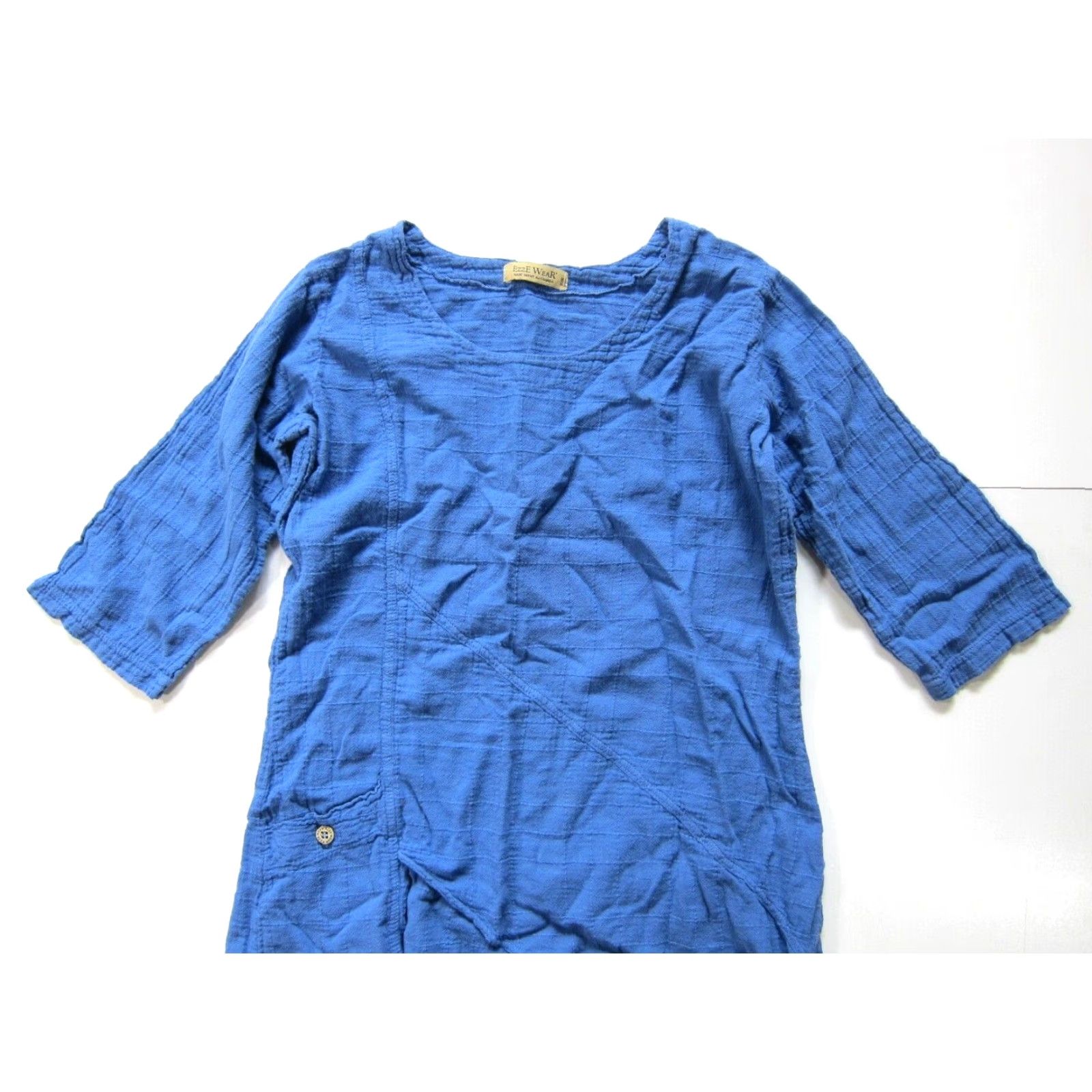 Vintage Ezze Wear 100% Cotton Blue Pocket Asymmetric 3/4 Sleeve Tunic Blouse Medium Size M / US 6-8 / IT 42-44 - 7 Thumbnail