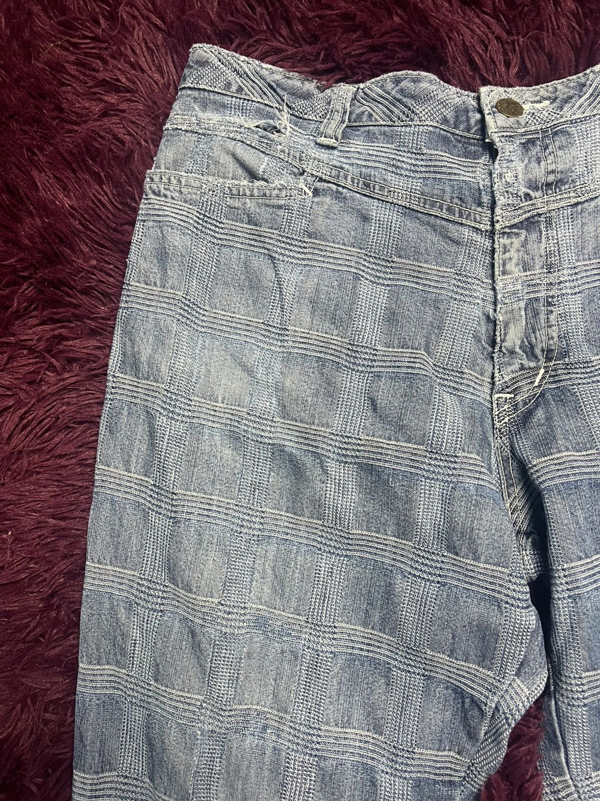 Japanese Brand Vintage KYOYUZEN Japan Textured Grid Flare Denim Jeans (45) Size US 32 / EU 48 - 3 Thumbnail