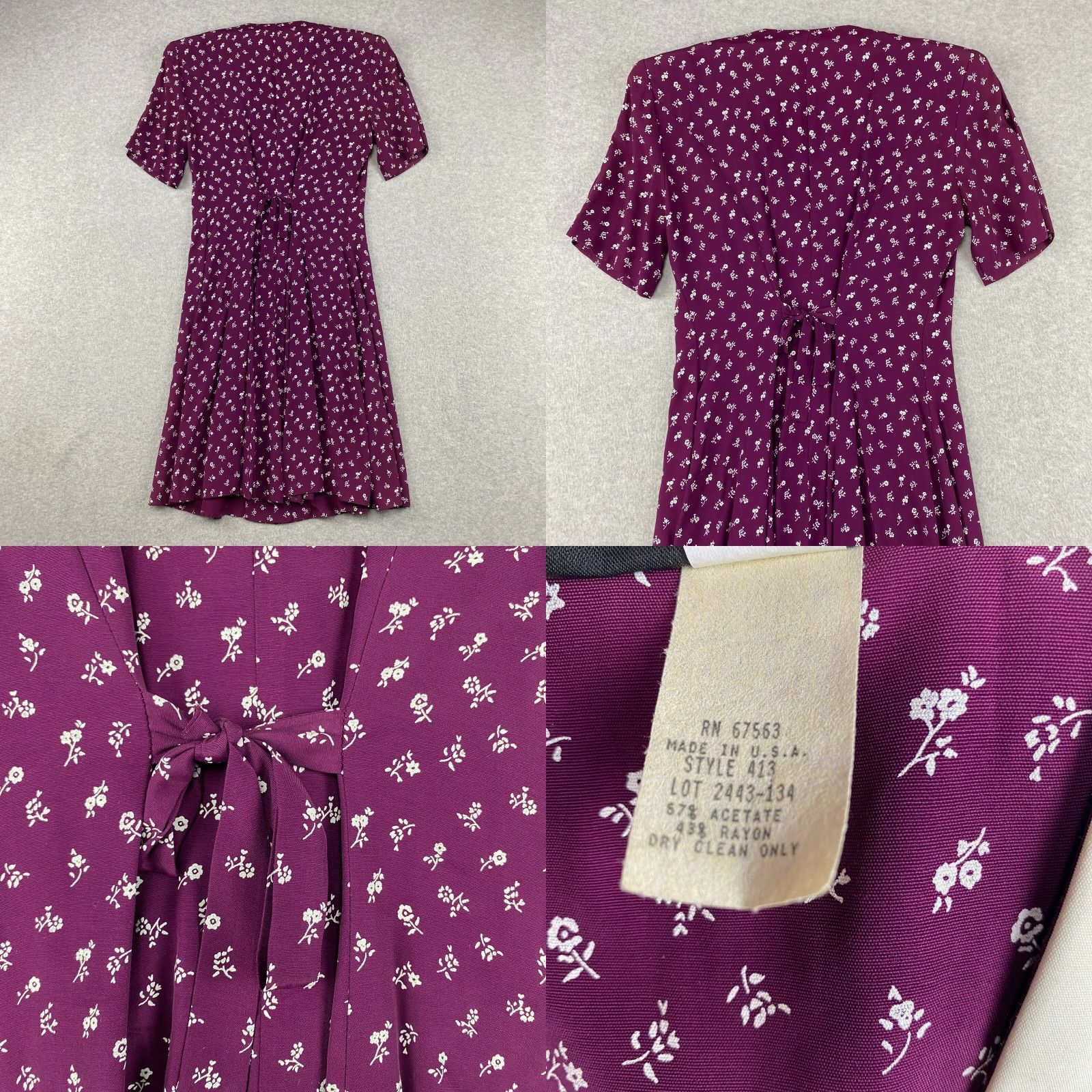 Vintage VINTAGE S.L. Fashions Dress Womens 8 A-Line Floral Button Up Collared Knee Length Plum Size M / US 6-8 / IT 42-44 - 9 Thumbnail