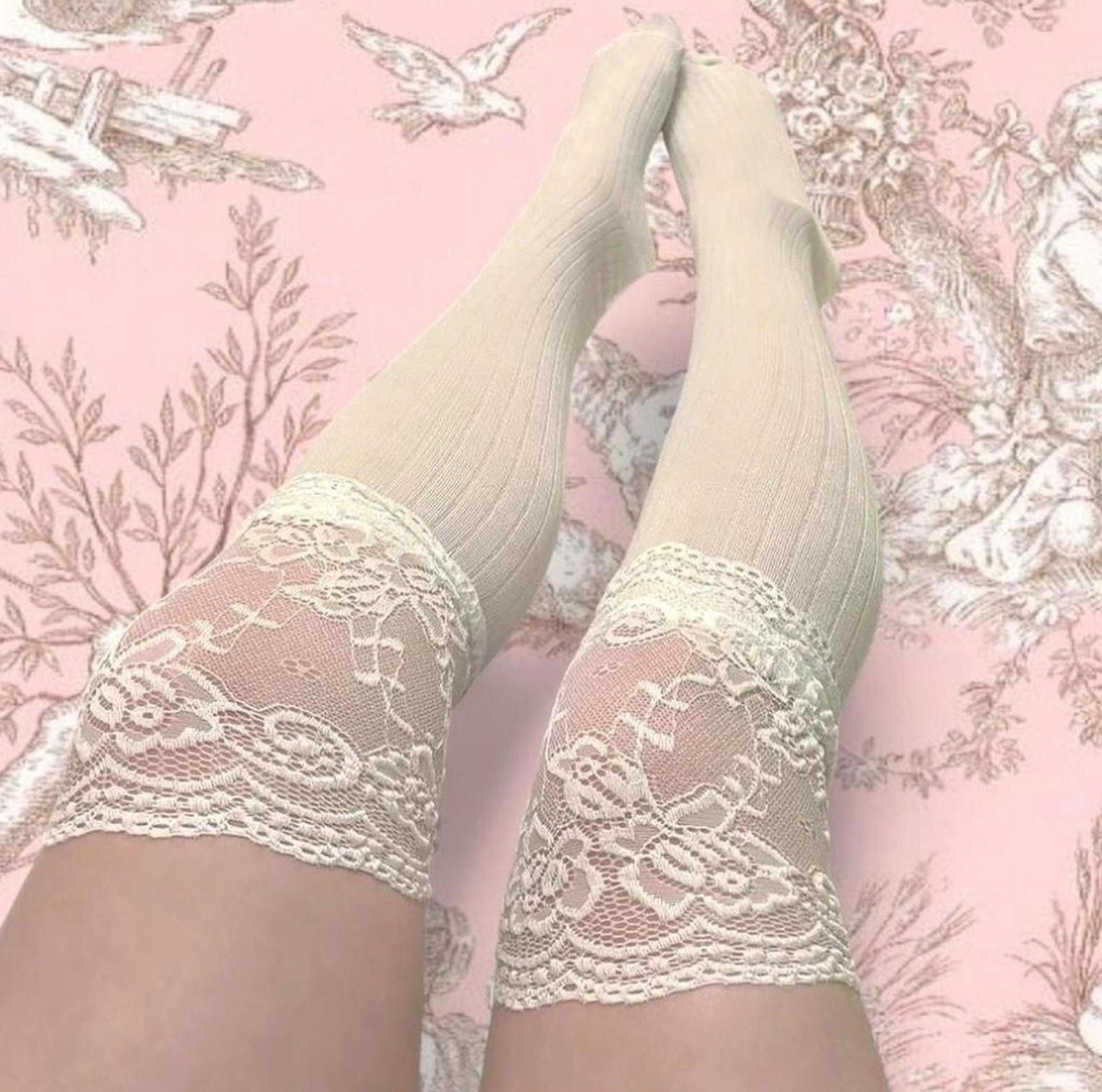 Other white lace thigh high stockings fabric Size ONE SIZE - 1 Preview