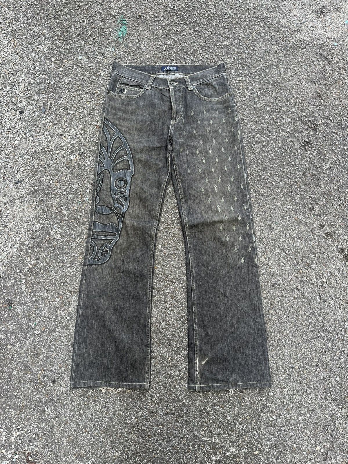 Hysteric Glamour Flared Armani Jeans Big Face Leather Pocket Bootcut Pants Size US 30 / EU 46 - 1 Thumbnail