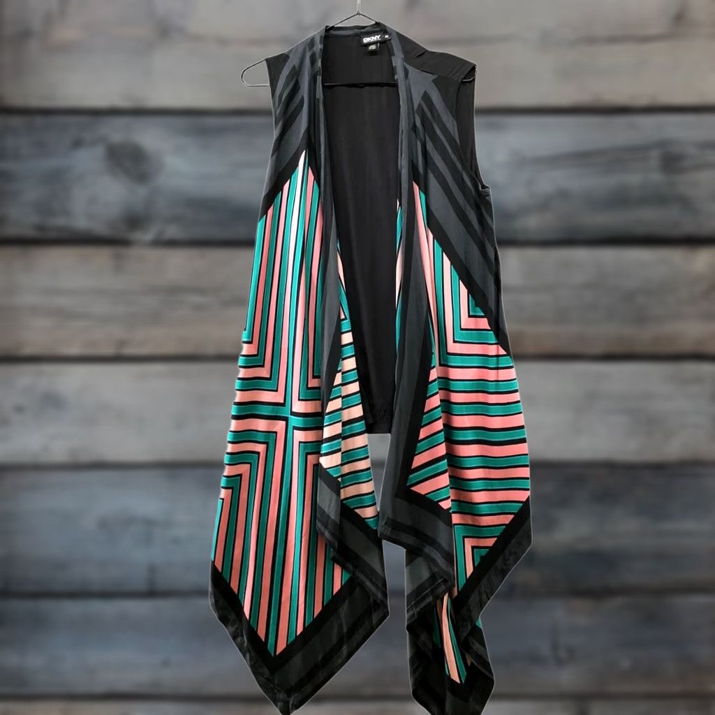 DKNY DKNY Silk Sleeveless Cardigan Womens PS Black Teal Pink Printed Waterfall Cardigan Silk Spandex Womens PS Black Teal Pink Printed Waterfall DKNY Size S / US 4 / IT 40 - 1 Thumbnail