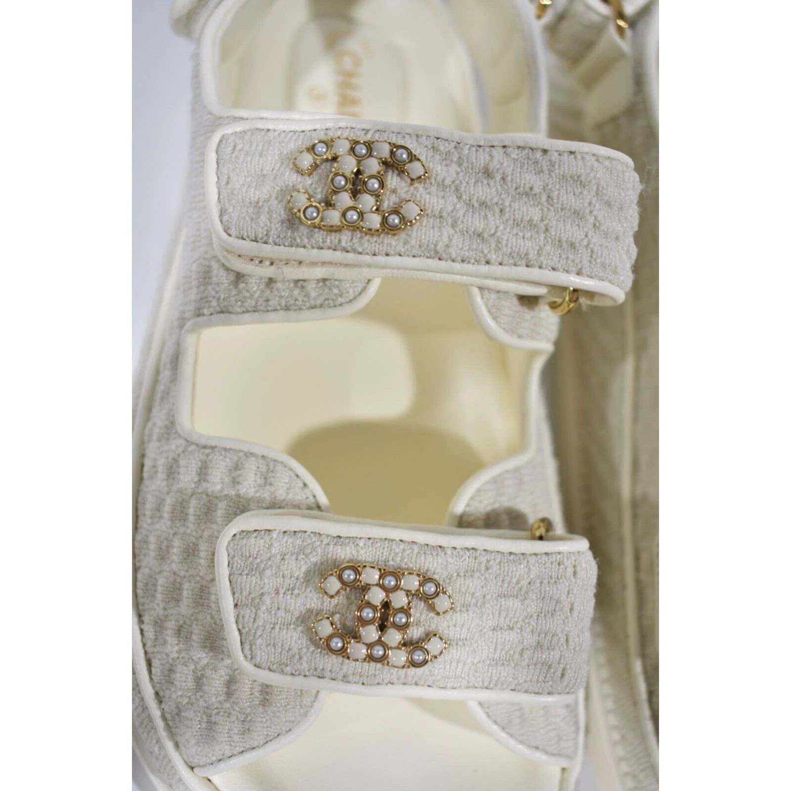 Chanel Chanel 22S Ivory White Knit CC Logo Mule Slide Strap Size US 6.5 / IT 36.5 - 4 Thumbnail