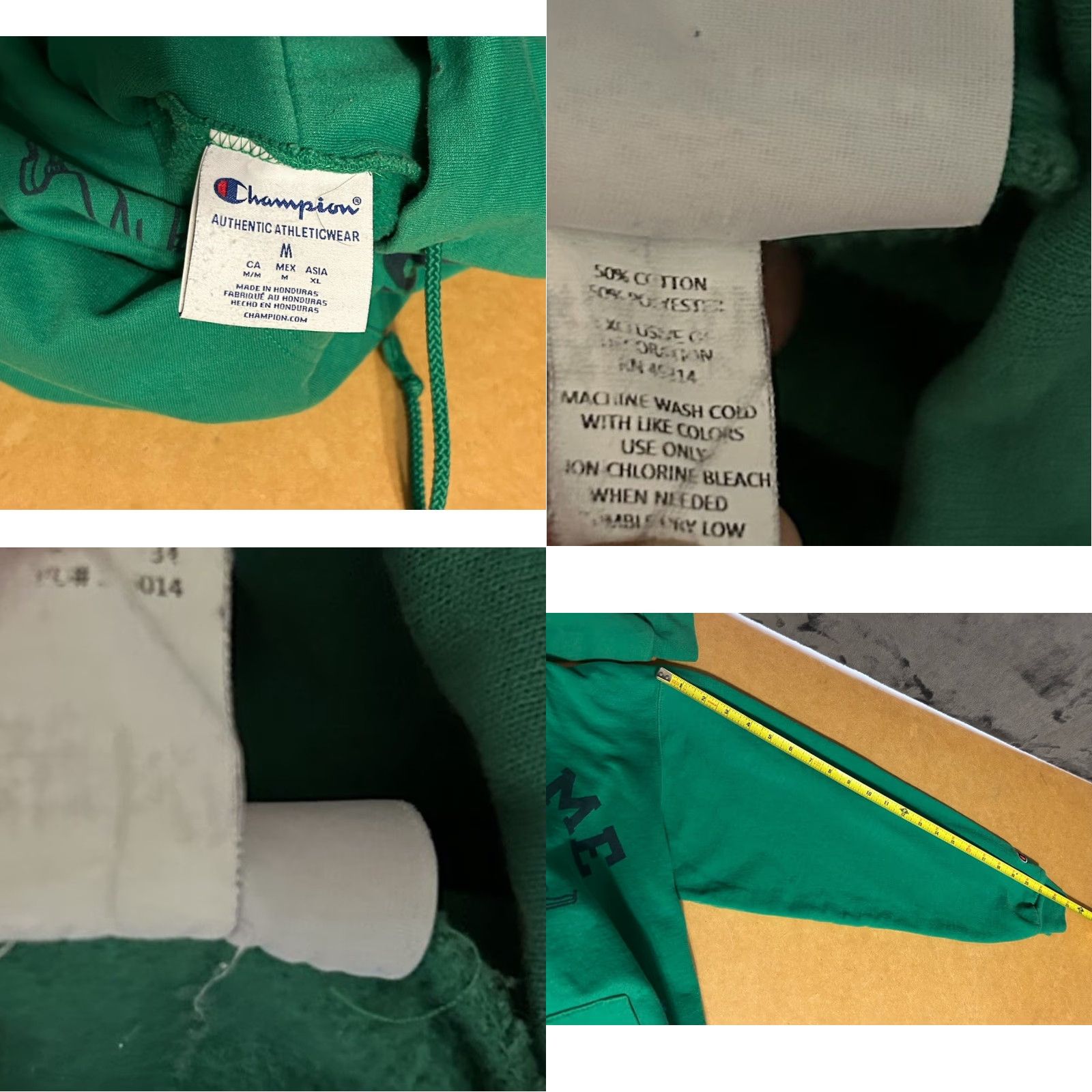 Champion VTG Notre Dame Fighting Irish Champion Hoodie Adult Medium Green Chest Graphic Pullover Hooded Pocket NCAAF Unisex Mens Womens Size US M / EU 48-50 / 2 - 8 Thumbnail
