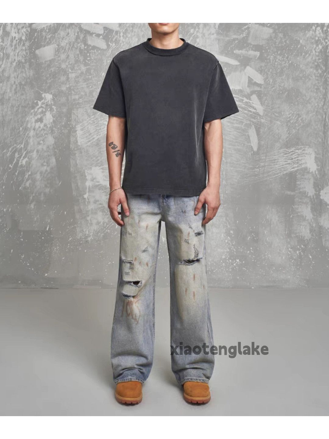 Jean × Vintage washed faded loose baggy stain paint damaged jeans Size US 30 / EU 46 - 3 Thumbnail